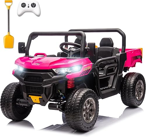 Sopbost Juguetes de paseo de 24 V para niños grandes, camión volquete de 2 plazas con motores de 4 x 75 W, lado a lado, UTV para niños con ruedas