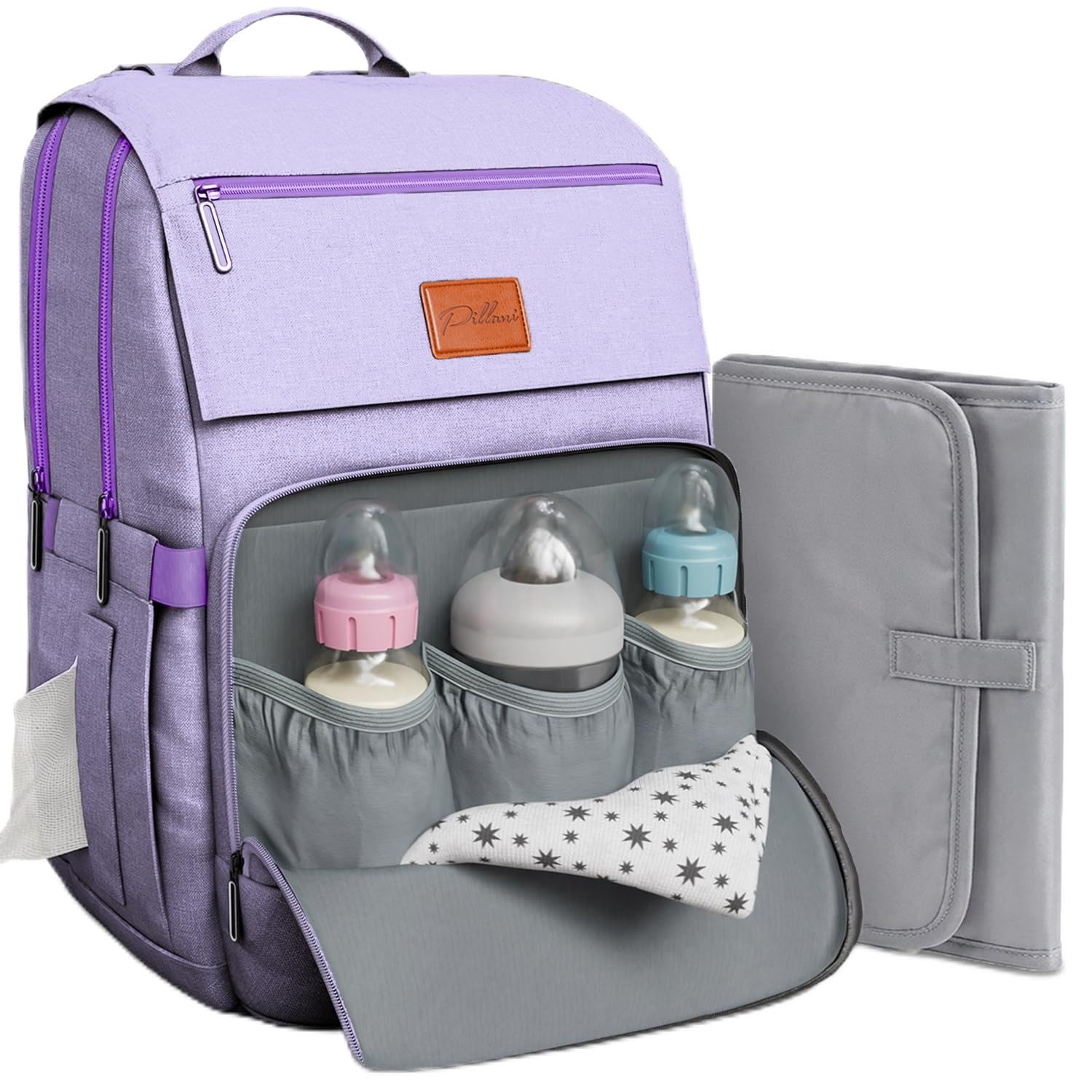 Baby Shower Gifts for Mom - Diaper Bag Backpack - 16 Organizer Pockets Baby Diaper Bag w/ Insulated Bottle Holders & Wipes Pocket, Large Capacity Baby Bag Backpack - Waterproof & Easy to Clean, Purple