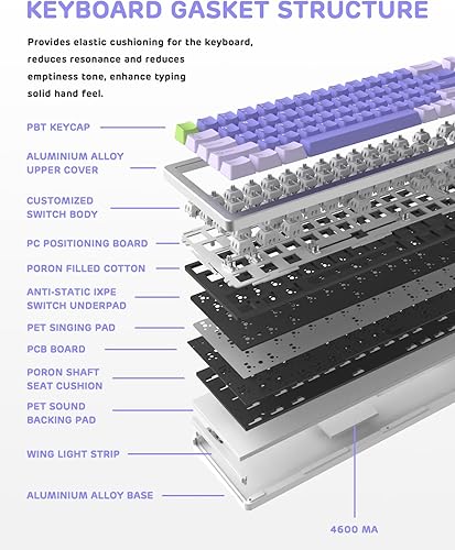 Miniatura 6 de ATTACK SHARK Teclado mecánico inalámbrico M71 75% TKL, CNC de aluminio completo, BT5.02.4GUSB-C, intercambio en caliente, LED RGB, teclado para