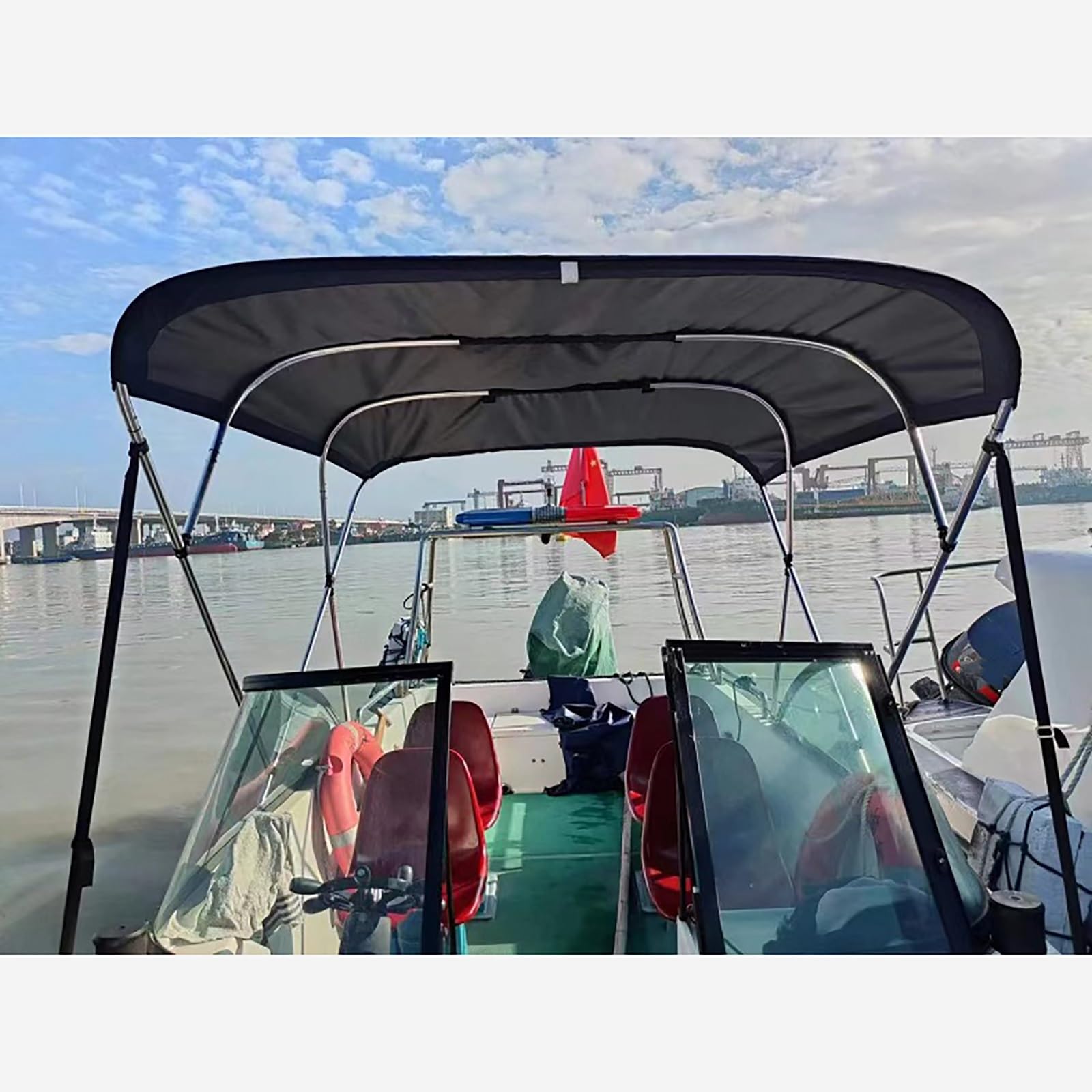 Bimini Top per Barche Copertura Impermeabile e Parasole con Aste di Sostegno Posteriore, Tela di Ricambio per Pontoon