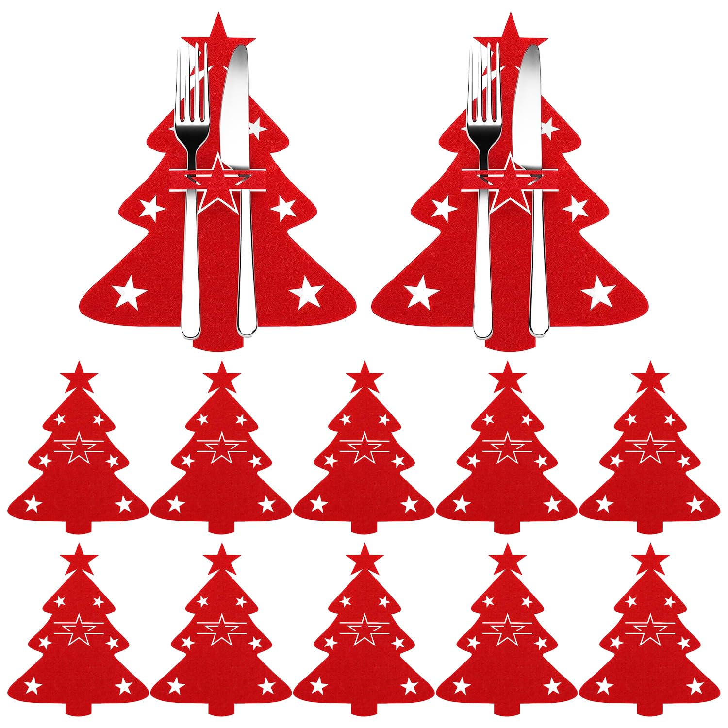 Bolsita para Cubiertos de Navidad 12 Pcs Decoracion Navidad Hogar, Cubiertos Tenedores Bolsas para Decoración Navidad Mesa adornos de navidad para la mesa (árbol de Navidad)