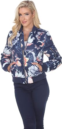 Womens Classic Bomber Jacket with Zipper and Design