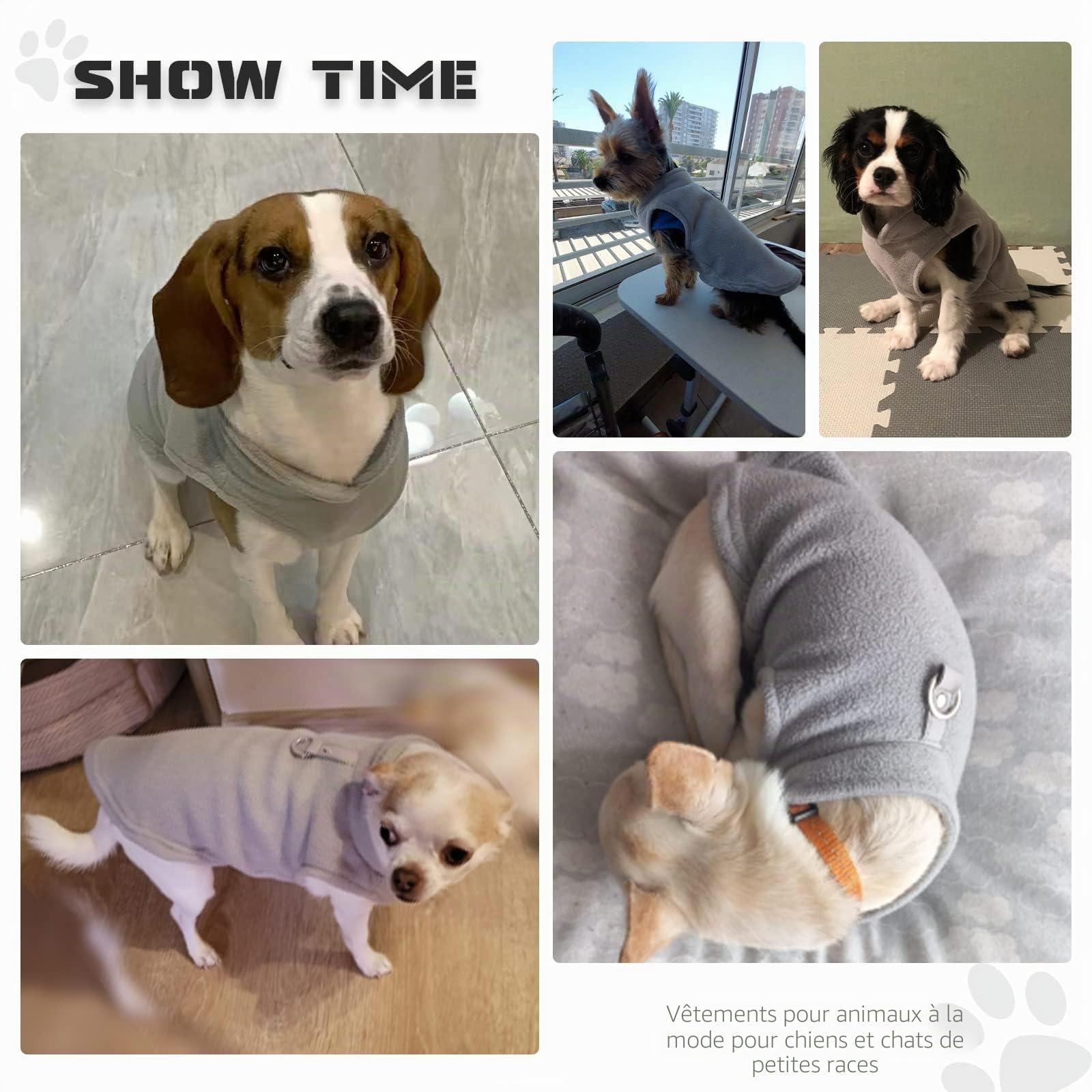 2 Pièces Pull Chien,Pull-Overs avec Anneaux en D Veste d'hiver pour Chien Manteau d'hiver pour Chiens Manteau pour Petite Taille Veste Vetement pour Chihuahua（Noir, Gris） S