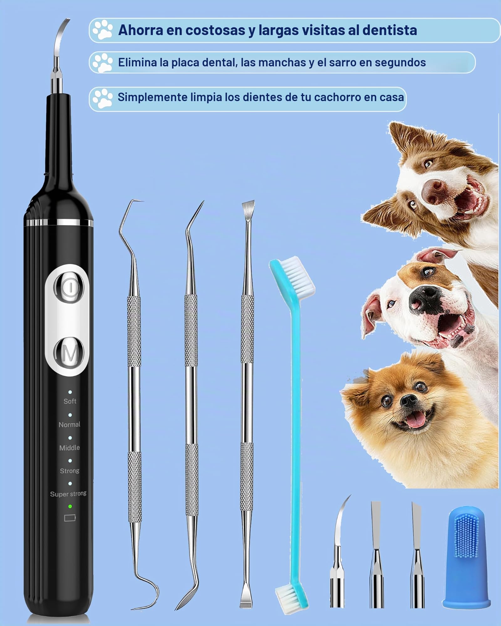 Stim-U-Dent Removedor de placa de perro para dientes, productos de limpieza de dientes de mascotas para sarro y placa apagada, con luz LED, cepillo de dientes para perros para cuidado dental, cepillo