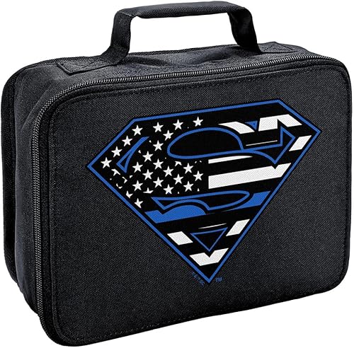 LOGOVISION Superman - Lonchera con logotipo de bandera de línea azul fina, aislada, suave, bolsa de almuerzo reutilizable para trabajo escolar,