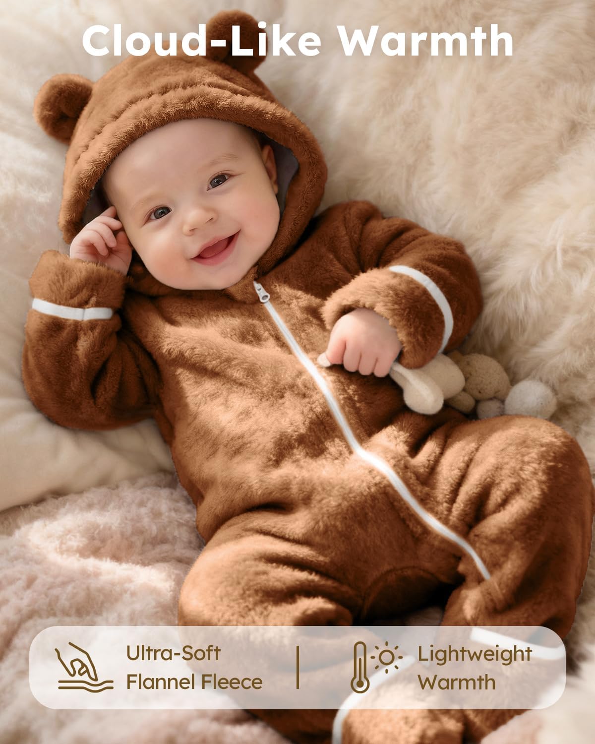 Yoofoss Baby Snowsuit Fleece Baby Winter Clothes for Boys and Girls Newborn Outift Footies Hooded Romper Soft Warm - Image 2