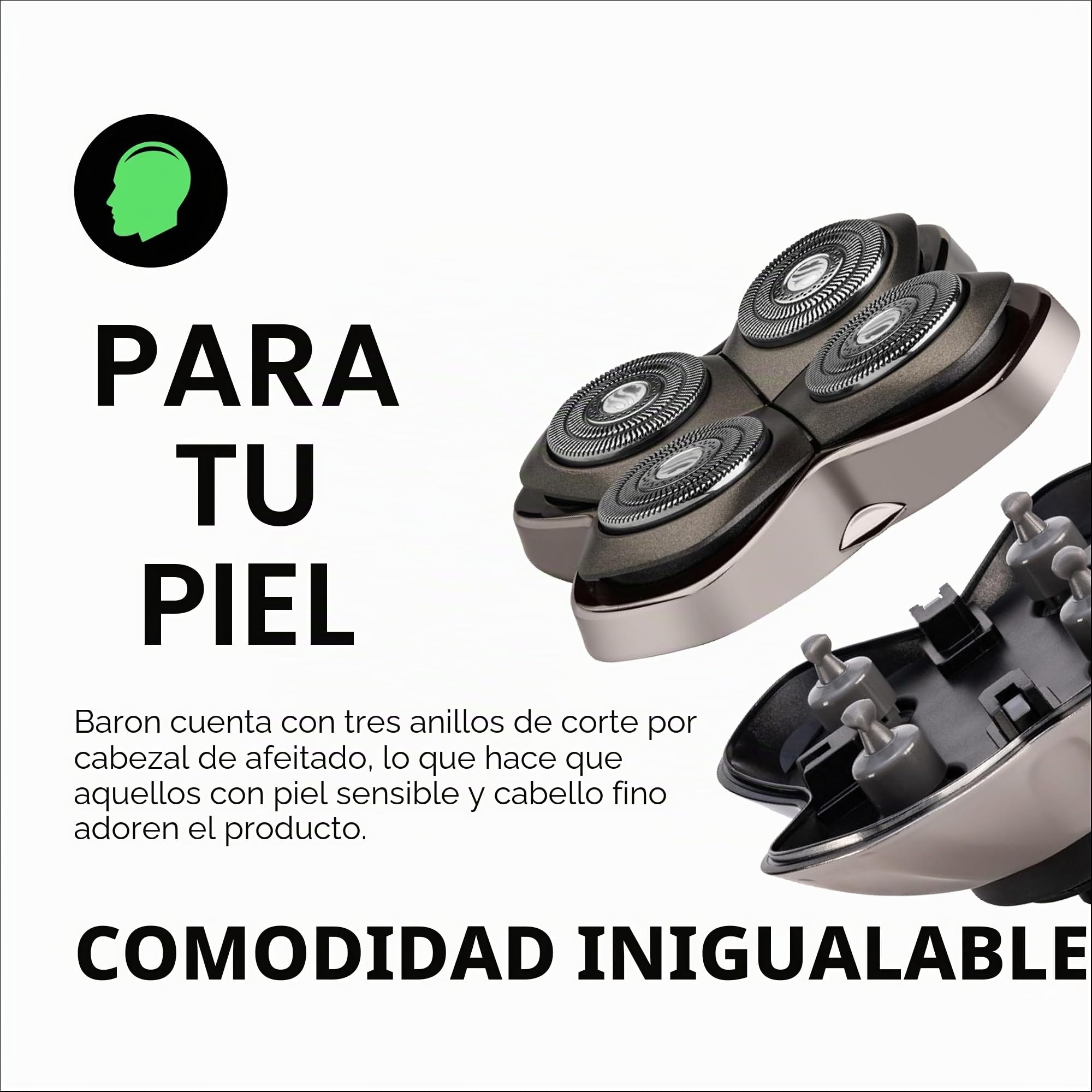 Skull Shaver Cuchilla de recambio Baron PRO 4 - Cuchillas Multidireccionales para Afeitado en Seco y Mojado - Compatible con Pitbull, Palm y Butterfly Kiss | Para Afeitadoras Pitbull, Palm y Butterfly Kiss, Afeitado de Barba, Cuerpo y Cabeza