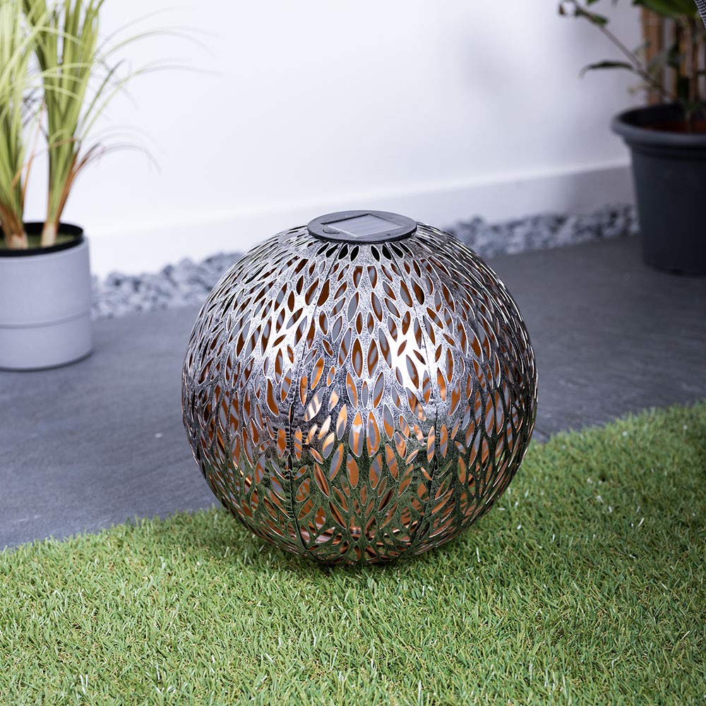 Solar Kugelleuchte Außen Solarkugelleuchte Garten, Dekor Stanzungen, antik-silber gold, LED AKKU, DxH 27 x 38 cm, 2er Set