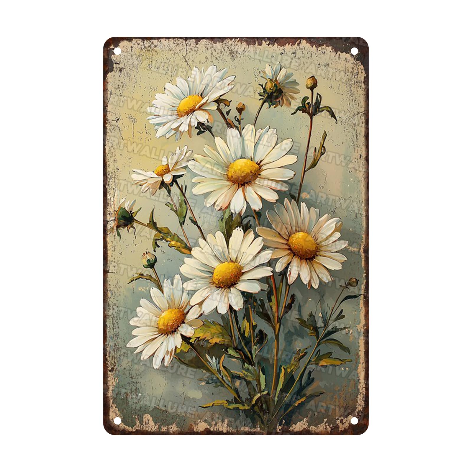 Daisy Sign for Home Bedroom Vintage Flowers White Daisy Metal Sign Flowers Art Plaque Retro Wall Poster for Backyard Garage Man Cave Shed Office Craft Room 8x12inch
