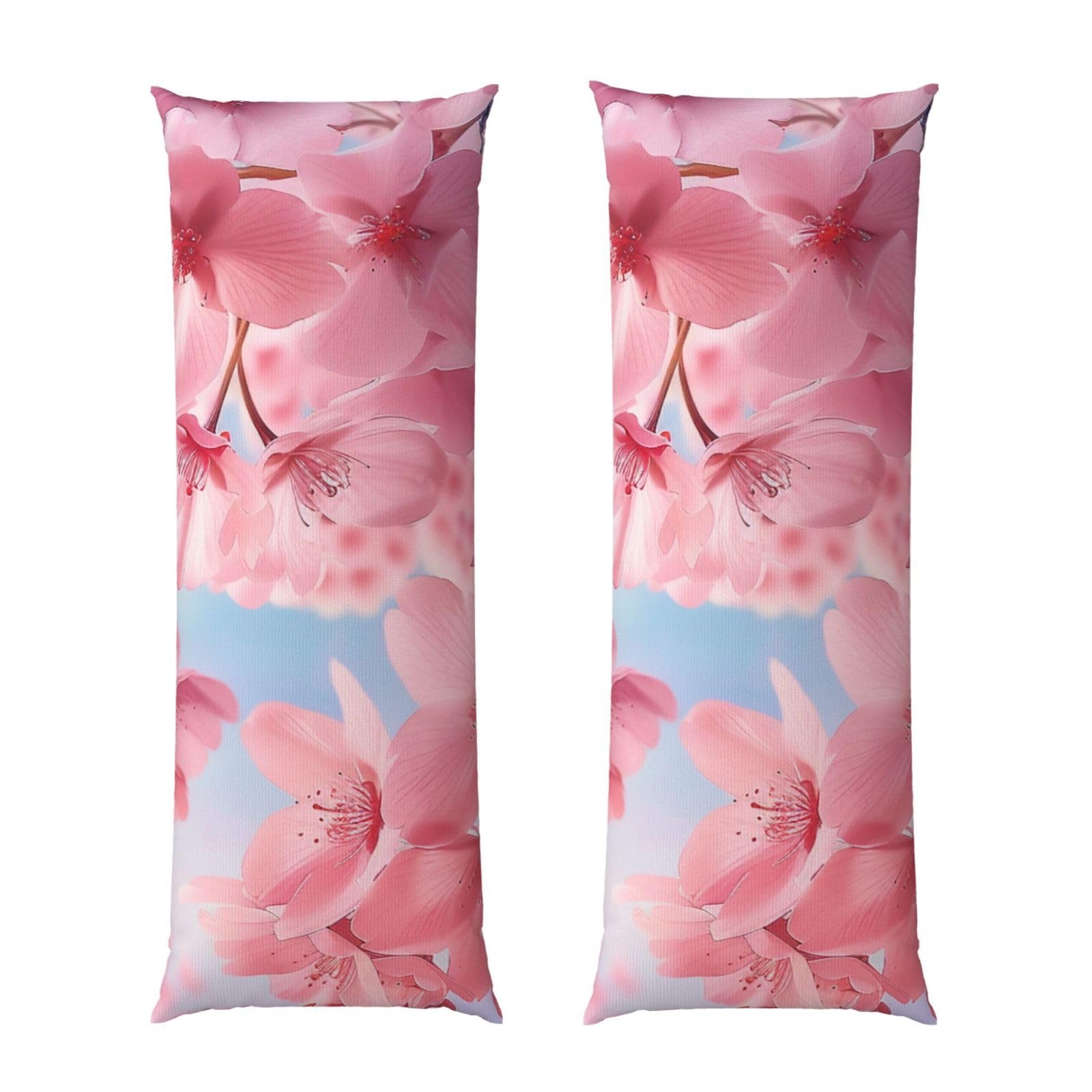 Body Pillow Cover 20x54 Inch, Pink Cherry Blossoms Print Long Lumbar Pillow Case with Zipper Long Body Pillowcase Decorative for Bed Sofa Bedroom