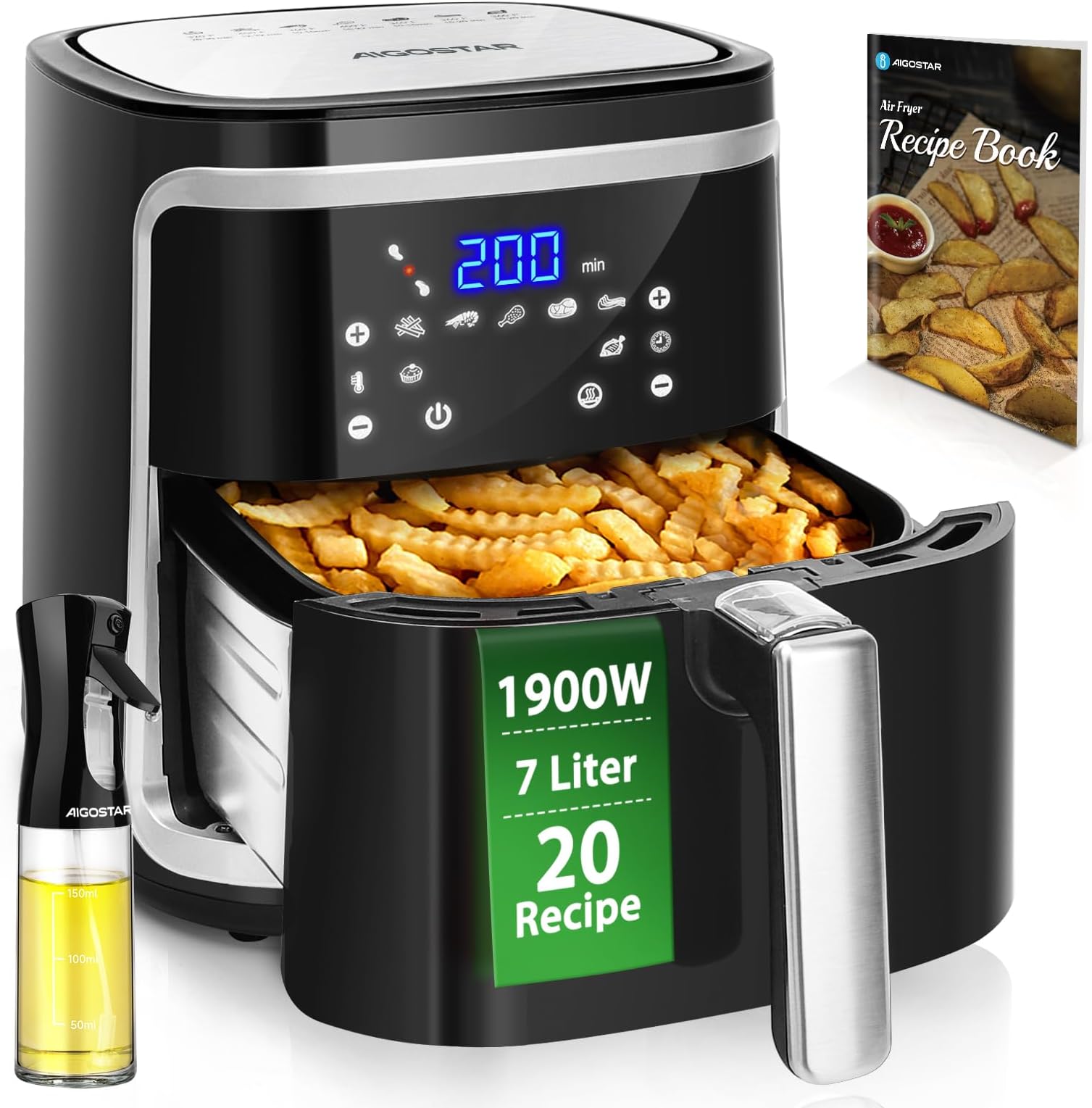 Friteuse Sans Huile 5,5L XXL, Air Fryer avec 8 Programmes, Friteuse à