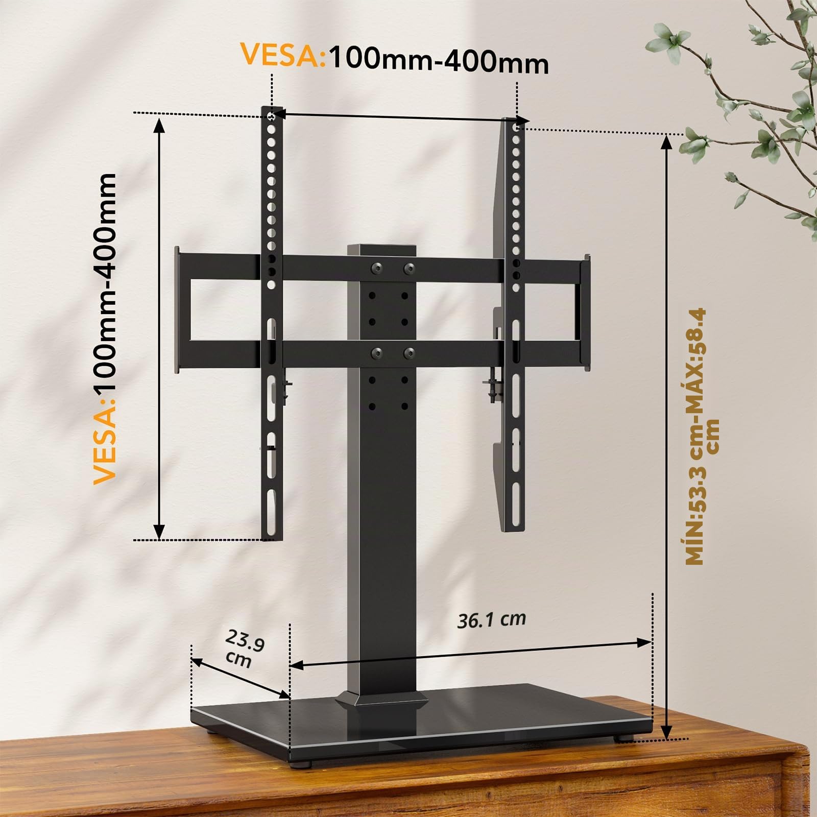 Soporte Universal para TV, Sobremesa Soporte de TV para Pantallas de LCD LED de 27 a 55 Pulgadas, Soporte con Base de Vidrio Templado y Gestión de Cables, VESA 400 x 400 mm