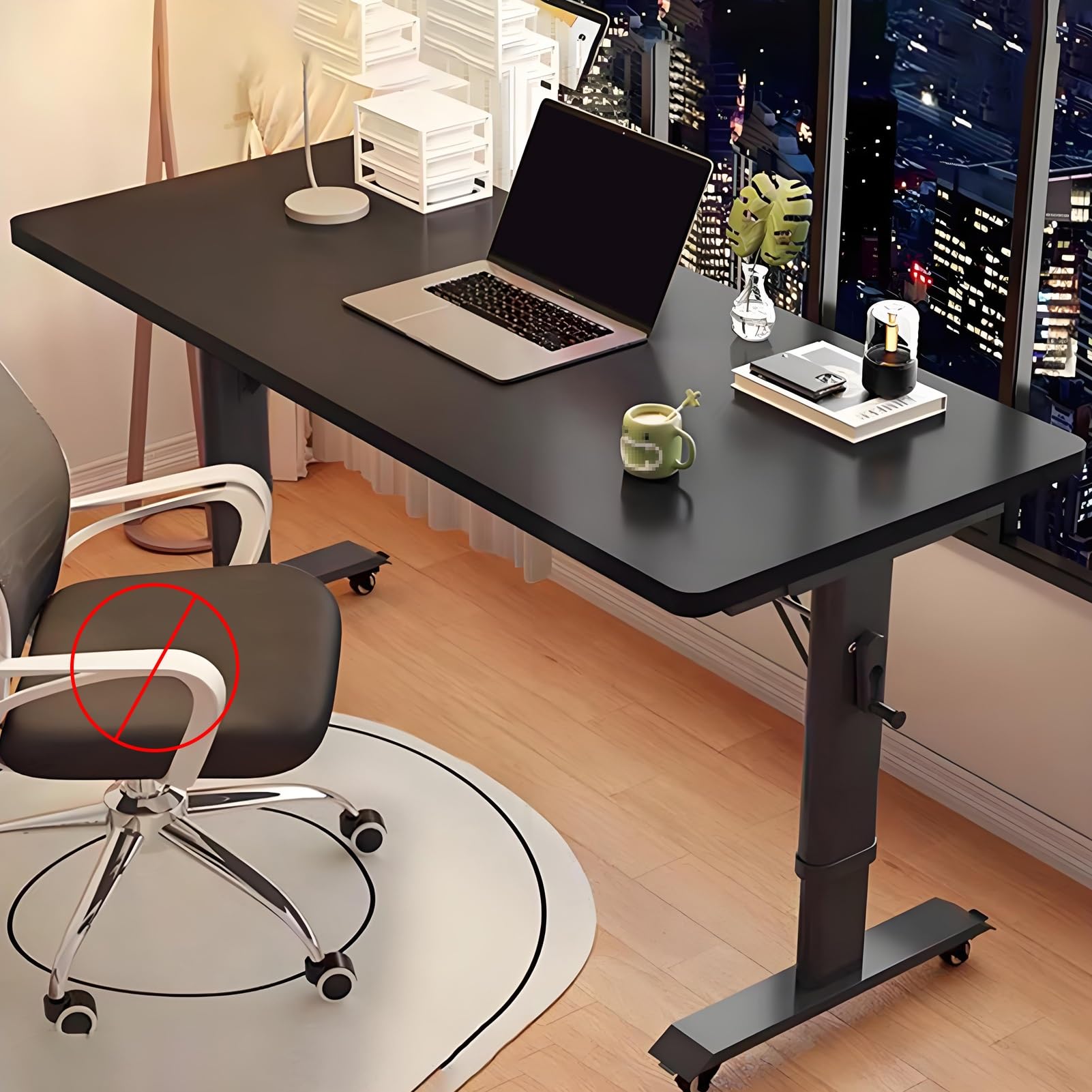 MYUYEE Mobile Adjustable Standing Desk With Hand Crank Lockable Casters Ergonomic Gaming & Computer Desk Compact Home Office Furniture Black 31.5"X19.6"