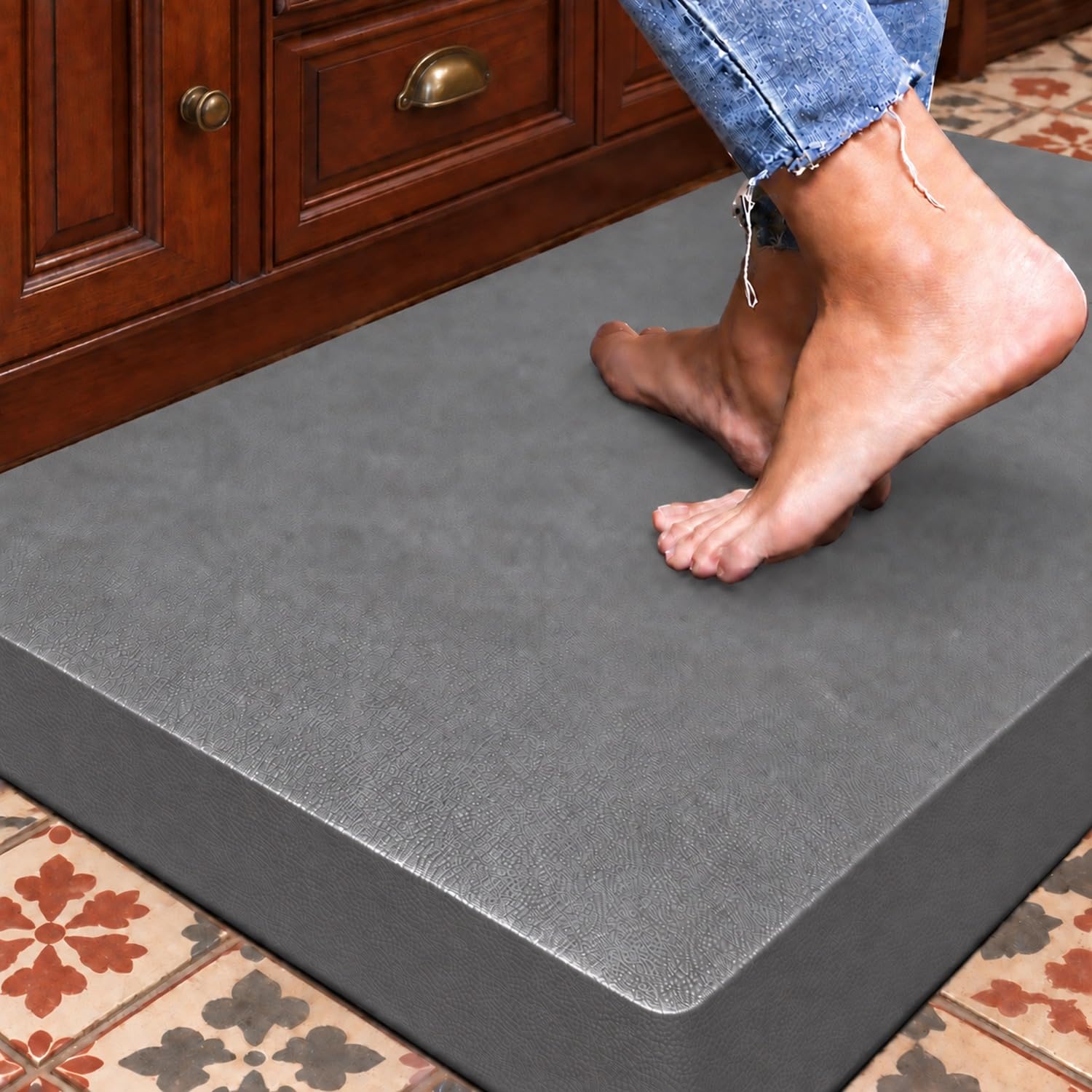 HEALEG Anti Fatigue Floor Mat,Kitchen Mat, Standing Desk Mat – Comfort at Home, Office, Garage - Polyurethane(PU) Foam (Black, 75L x 44W x 2.5Th cm) (Charcoal, 75L x 50W x 2.5Th cm) — image 1