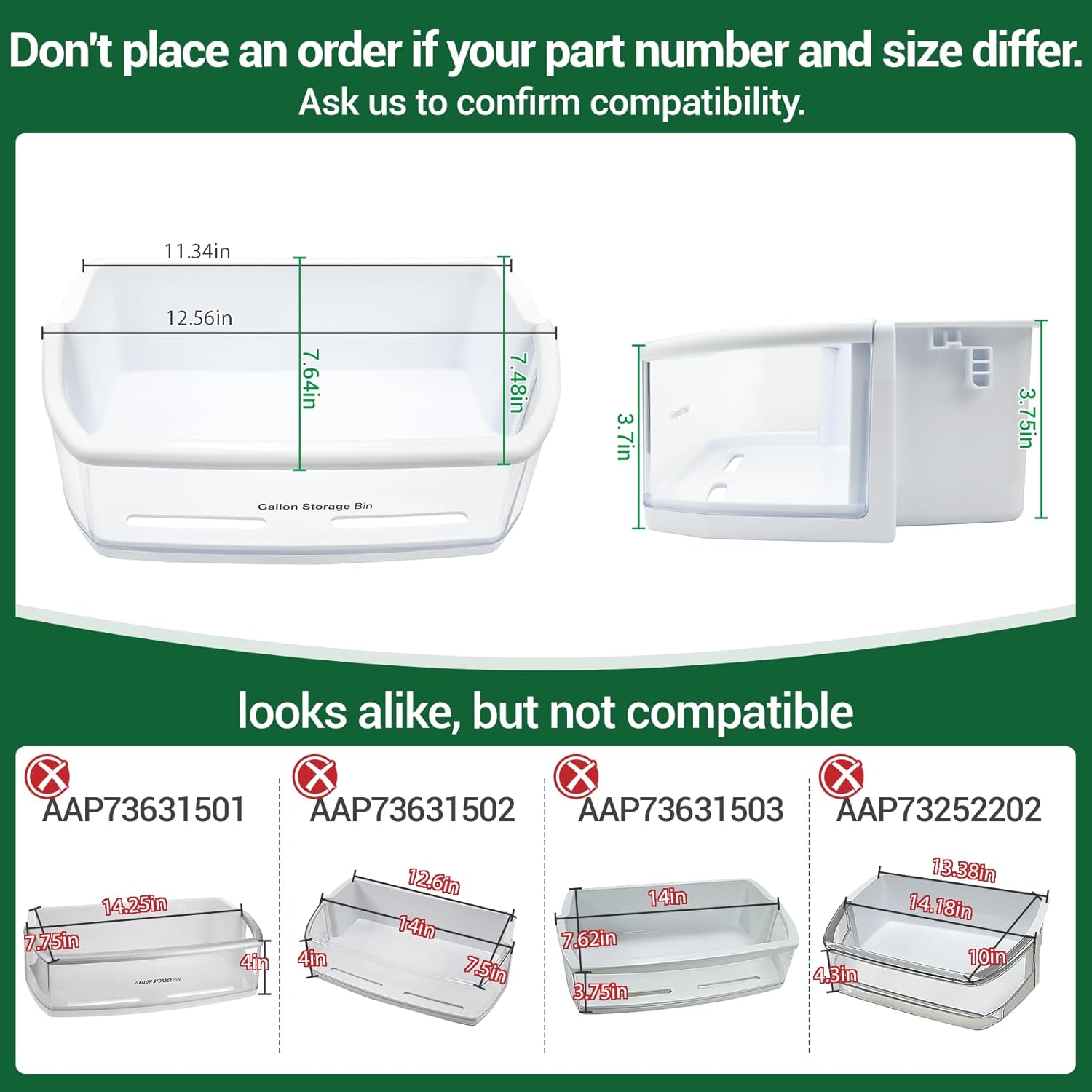 AAP73051306 Door Shelf Bin Compatible with lg Refrigerator: LFXS24623B, LFXS24623D, LFXS24623S, LFXS24623W etc, Door Basket Assembly AAP73051307, AP5973633, PS11706738, EAP11706738, MAN619485, 3380154