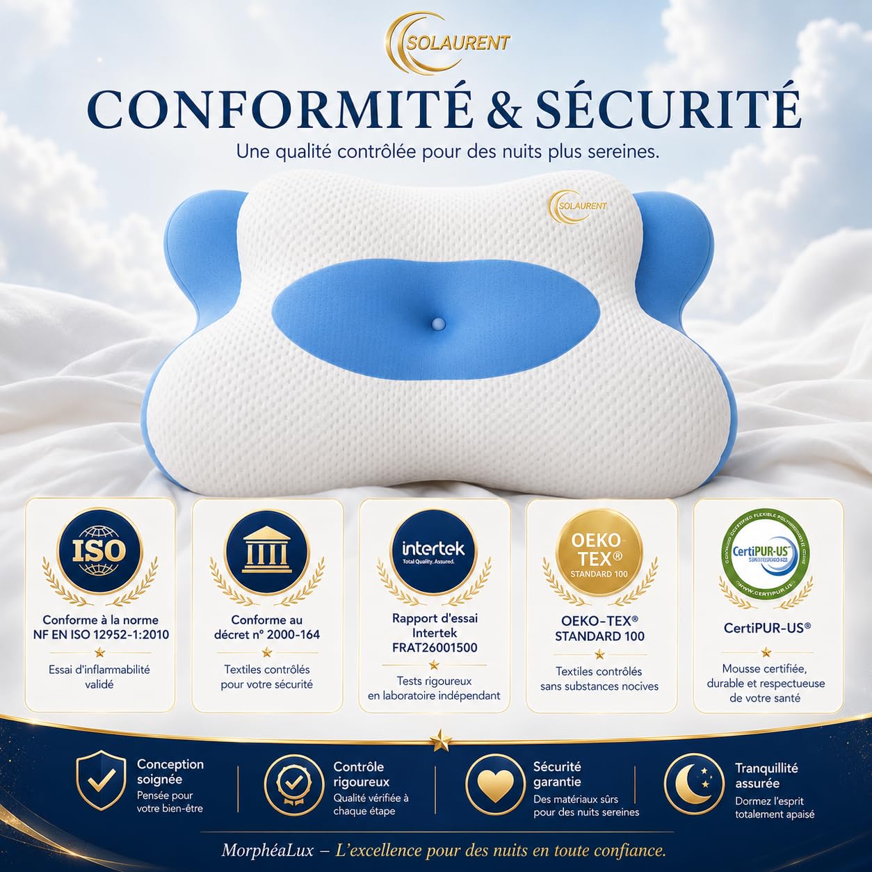 MorphéaLux® Oreiller Ergonomique Cervical Anti-Douleur, Coussin Nuque Orthopédique, Forme Papillon Toute Position, Anti-Ronflement et Apnée Positionnelle
