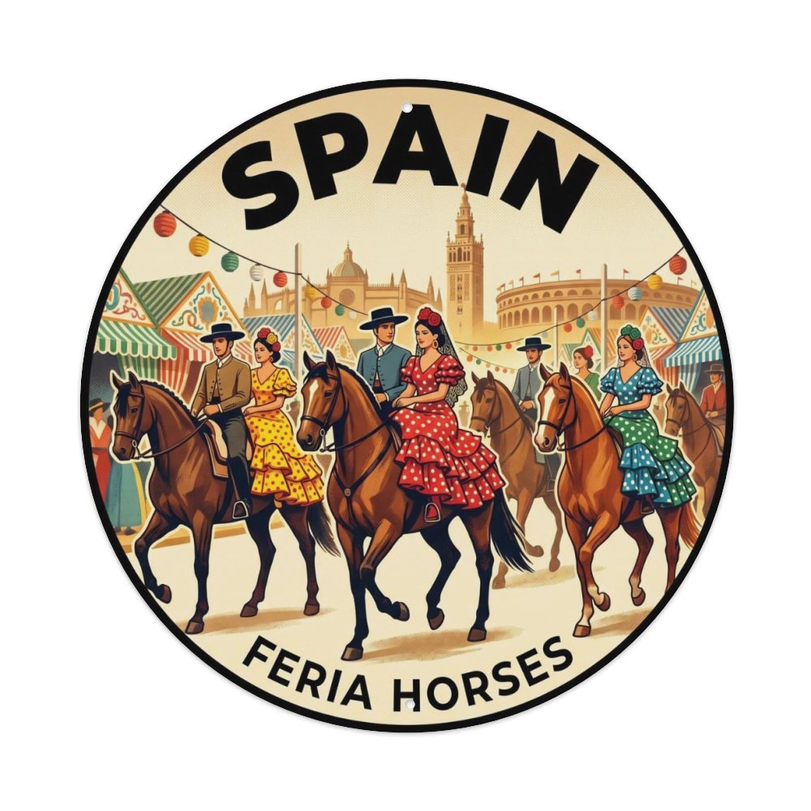 Sevilla Feria Horses Spain Cultural Travel Metal Tin Sign