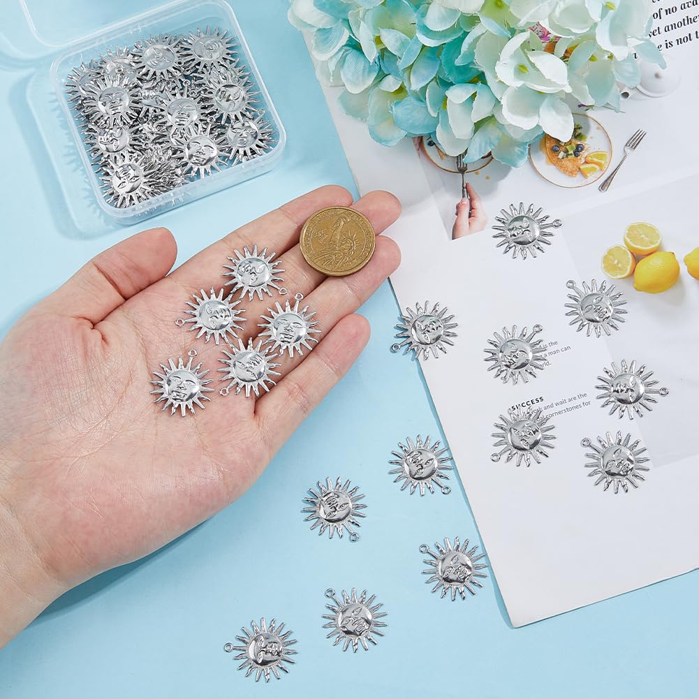 DICOSMETIC 60Pcs Sun Charm Sun Face Charms Celestial Sun Charms Stainless Steel Pendant Charms Dangle Charms Supplies for Necklace DIY Making Supplies Hole: 1.2mm - Image 3