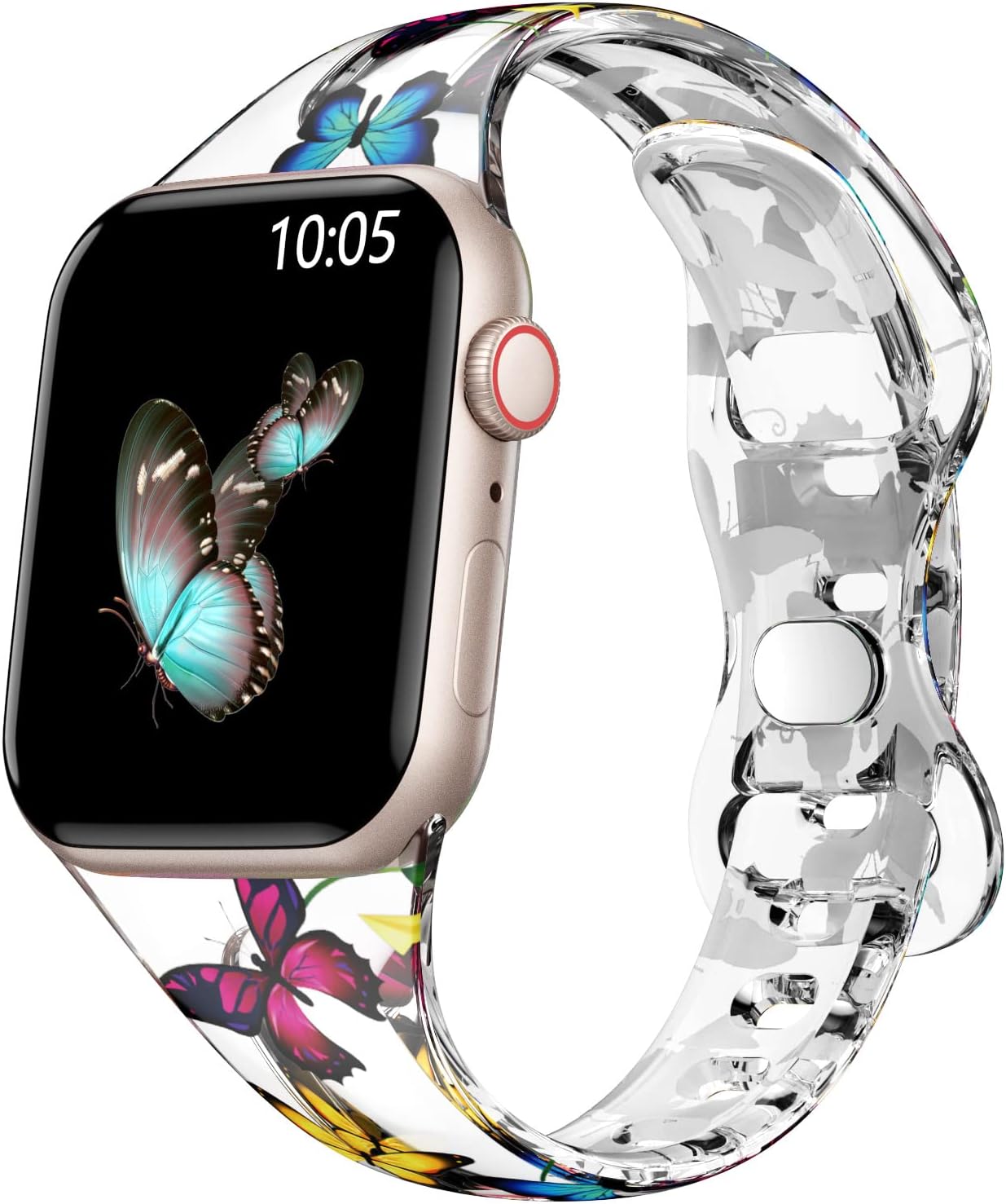 ABELTA Compatible with Apple Watch Band 38mm 40mm 41mm 42mm 44mm 45mm Cute Butterfly Band for Women Girls Men, Clear Transparent Printed Sport Band for iWatch S