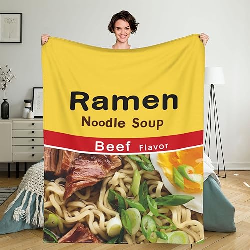 Miniatura 2 de Manta Ramen de 50 x 40 pulgadas, sopa de fideos ramen con sabor a carne de res, manta ligera de microfibra suave con funda de almohada de 18 x 18
