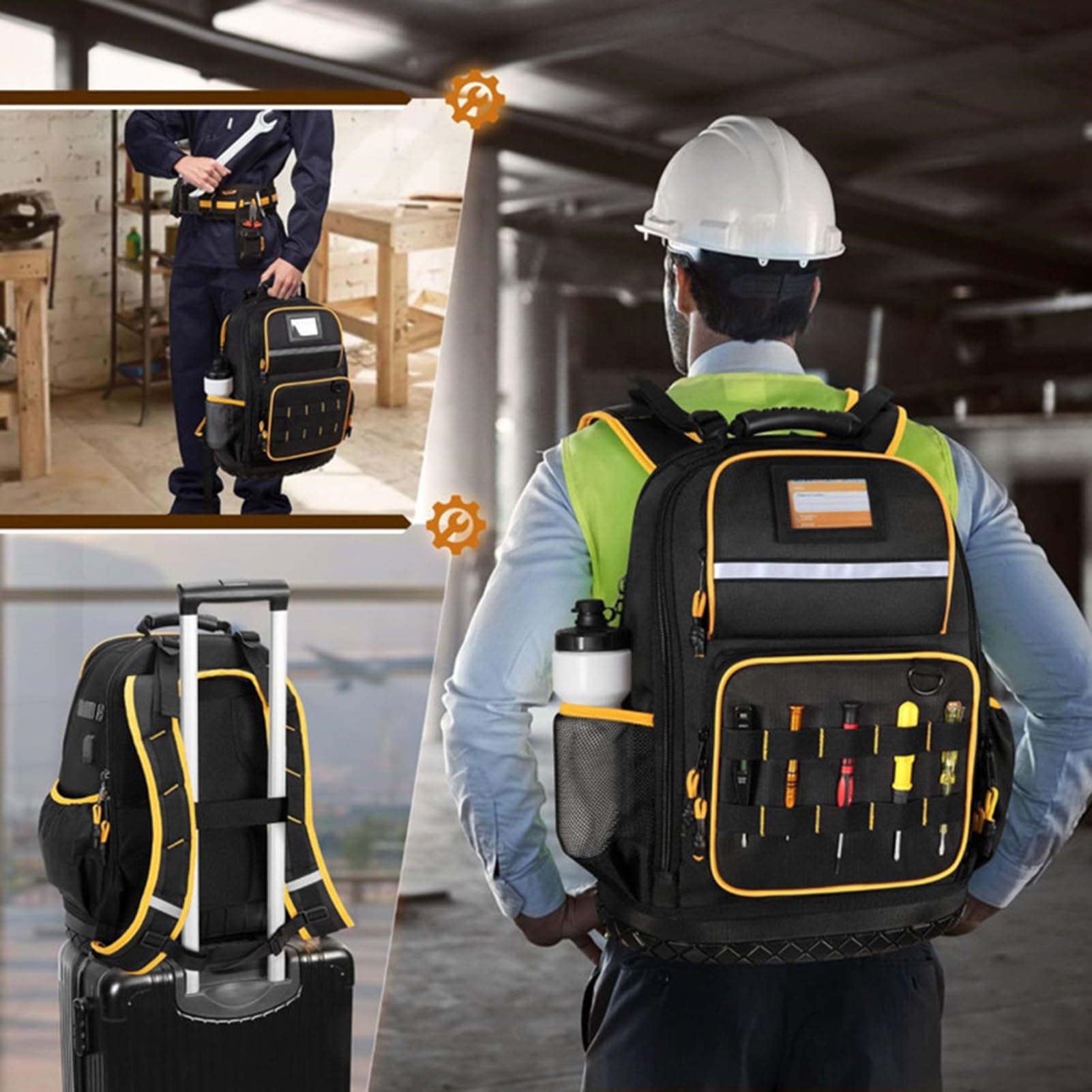 Sac à Dos d'Électricien Organisateur De Rangement À Rigide | Sac À Dos Pour Électricien Sur Chantier pour Chantier de Construction Réparation Travail à Domicile Projet Maison Camping