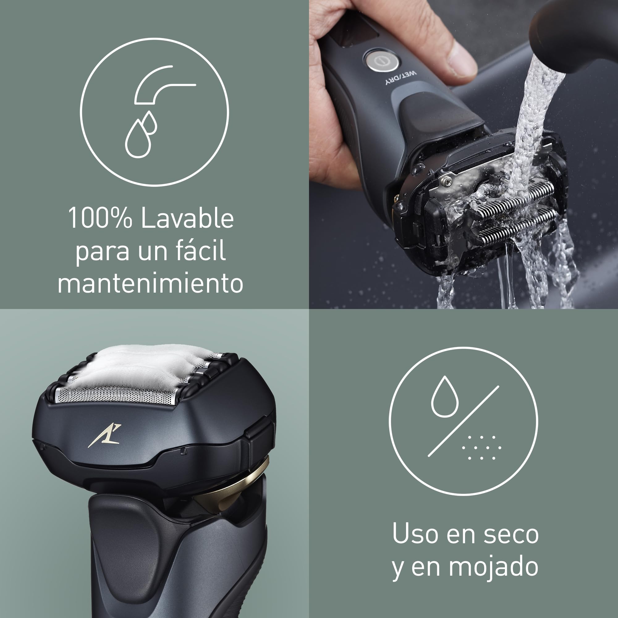 ES-LV97 Afeitadora eléctrica de 5 cuchillas con sensor para barbas con gran capacidad de respuesta, soporte de carga y uso en seco y en mojado