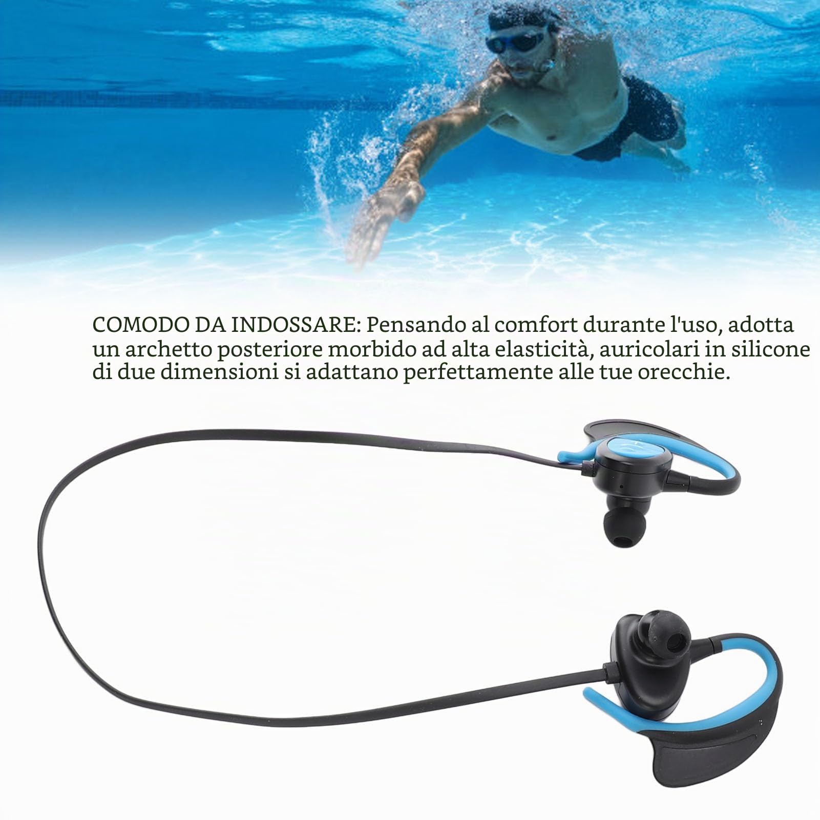 Jiawu Cuffie da Nuoto IPX8 Impermeabili, Auricolari In-ear Bluetooth 5.0, Cuffie Sportive per Nuoto, Corsa e Ciclismo (Blue)