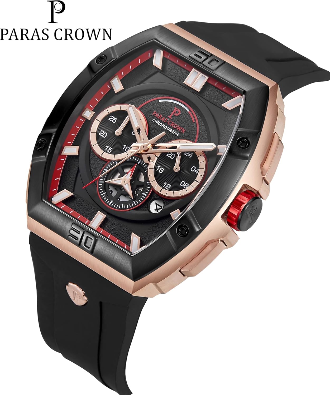 Paras Crown Watches for Men Tonneau 5ATM Waterproof Quartz Luxury Chronograph Analog Men's Wrist Watches Stainless Steel Case Mens Watches - Image 8