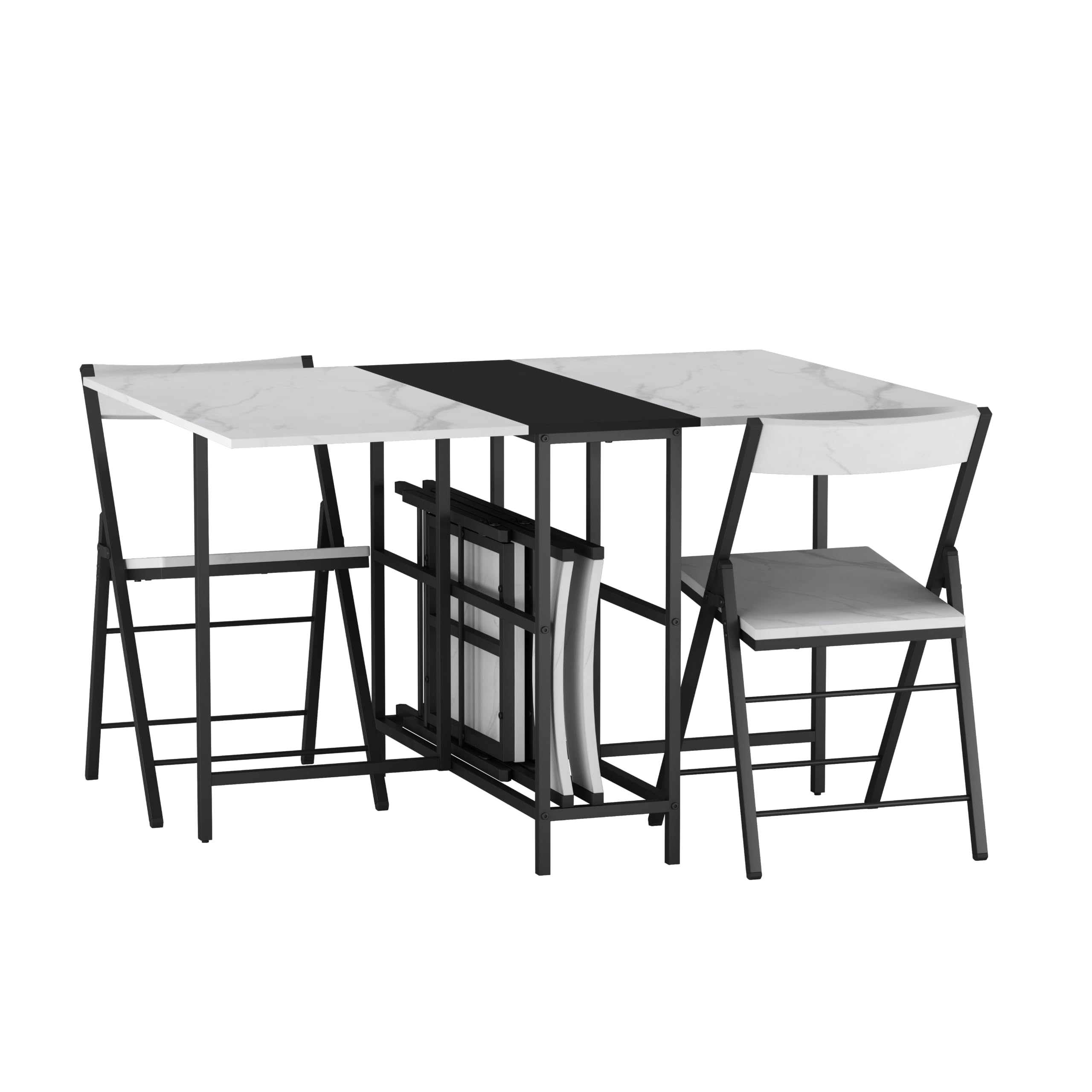 URBNLIVING 5 Piece Folding Dining Table & 4 Chairs Set, White Marble