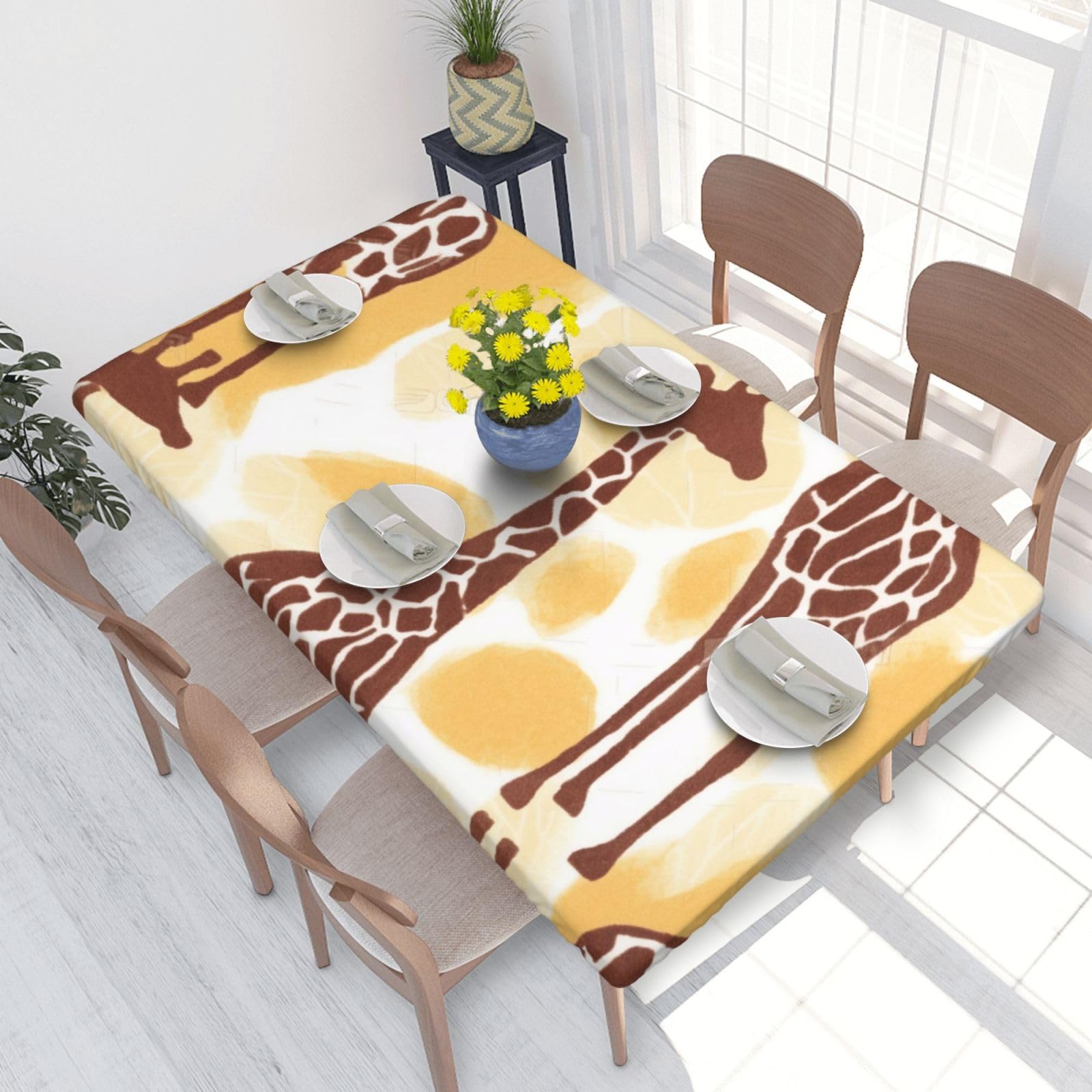 DCARSETCV giraffe spots Printed 4FT Waterproof Tablecloth with Elastic Edged Protect & Decor Your Table, Oil-proof Washable Table Cloth Cover for Dinner Picnic Party