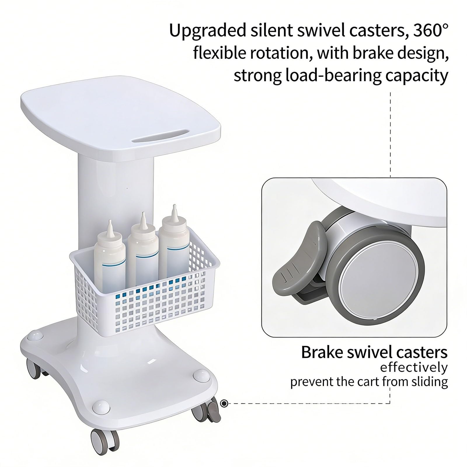 Carro móvil para salón de belleza con cesta de almacenamiento y ruedas para equipos y suministros de esteticista