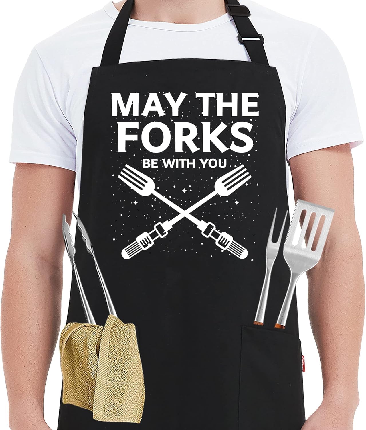 LSUO BAOFU Delantal de cocina ajustable, delantales divertidos para hombres con 2 bolsillos - cumpleaños Regalo del Día del Padre para Dad Kitchen Boss Grilling BBQ Delantal (B)