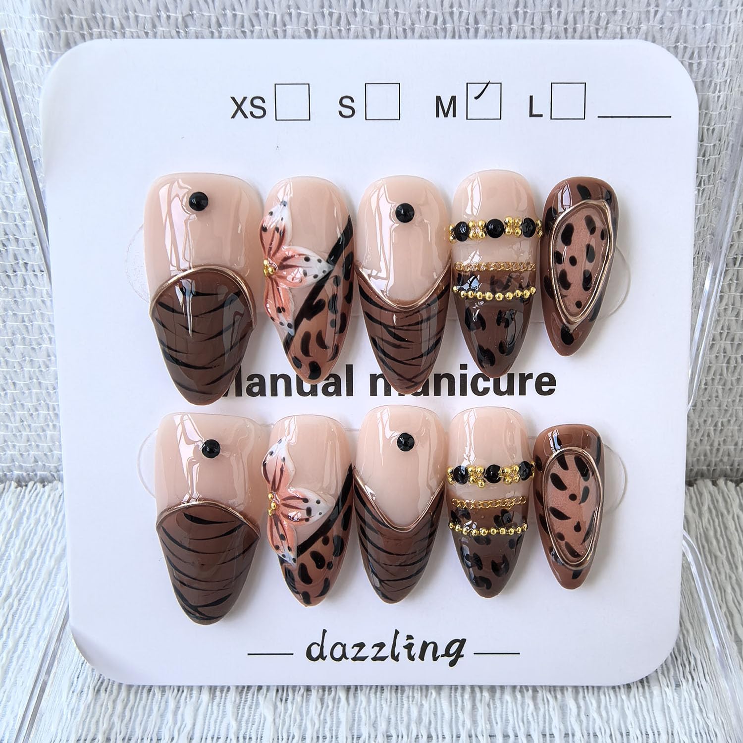 Handmade Press on Nails Almond Medium Fake Nails M Size 10Pcs 1-5