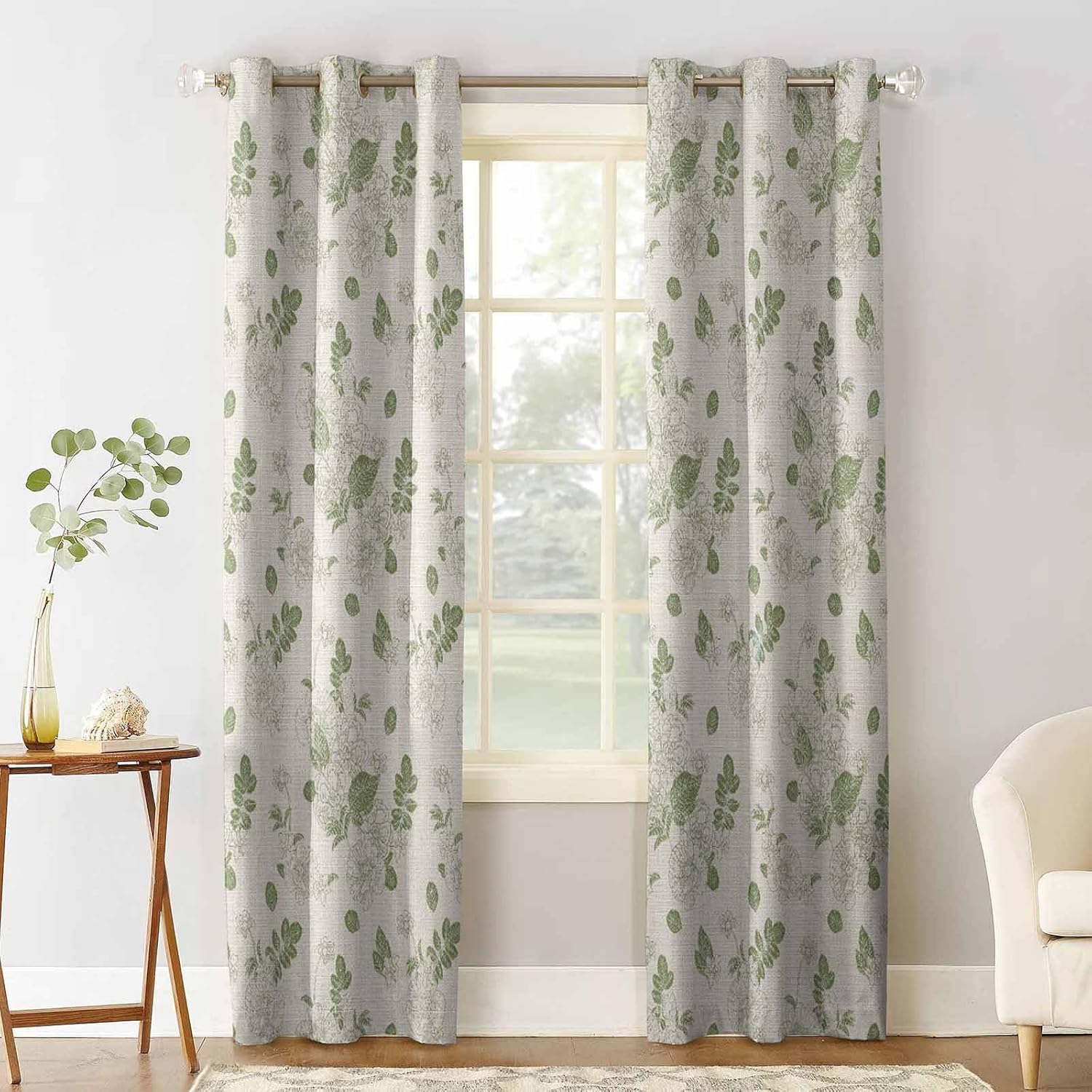 BOBOWUNY Rustic Sage Leaves Blackout Curtains 45 Inches