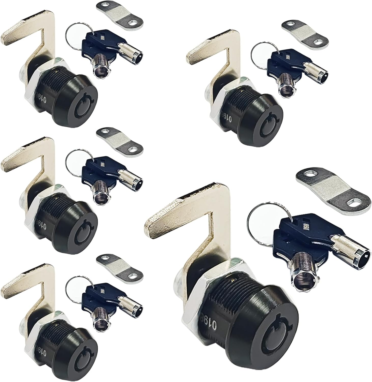 5 Pack Black Toolbox Locks with Keys 5/8 Inch Tubular Cam Lock Keyed Alike Zinc Alloy Cabinet Lock Hook Cam Drawers Locks (5)