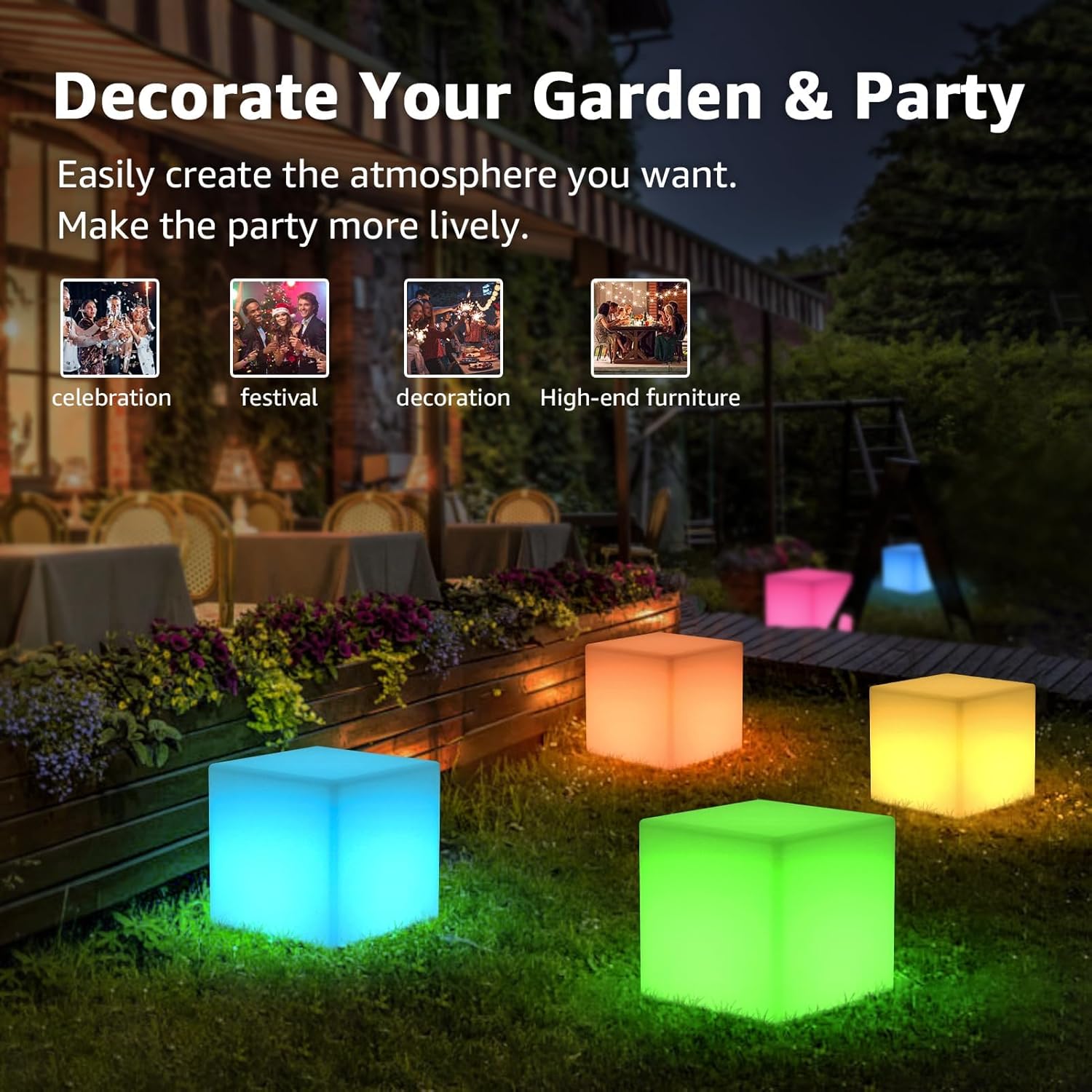 FUYO 16-inch LED Light Cube with Remote, IP66 Waterproof Light Up Cube Chair with Built-in Solar Panel, 16 RGB Colors LED Table for Kids Night Light, Glow Cube for Indoor Outdoor Home Patio Party