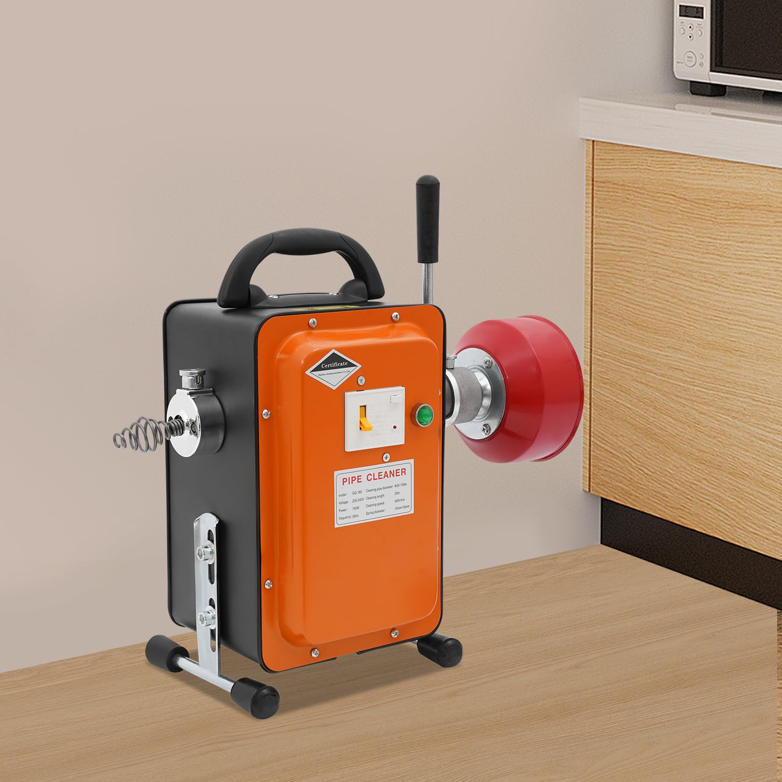 Rohrreinigungsmaschine 750W | 20 m Spirale | für Küche & Bad | Elektrischer Rohrreiniger | 400 U/min | Schutzschalter | Inklusive Walze für Wasch- und Spülbecken