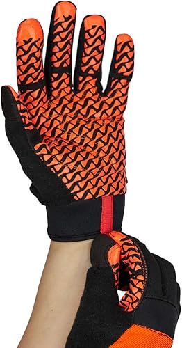 Miniatura 10 de SAFE HANDLER Guantes Super Grip  Palma de agarre texturizada, textura antideslizante, correa de muñeca con gancho y bucle, negronaranja, SM, 1 par