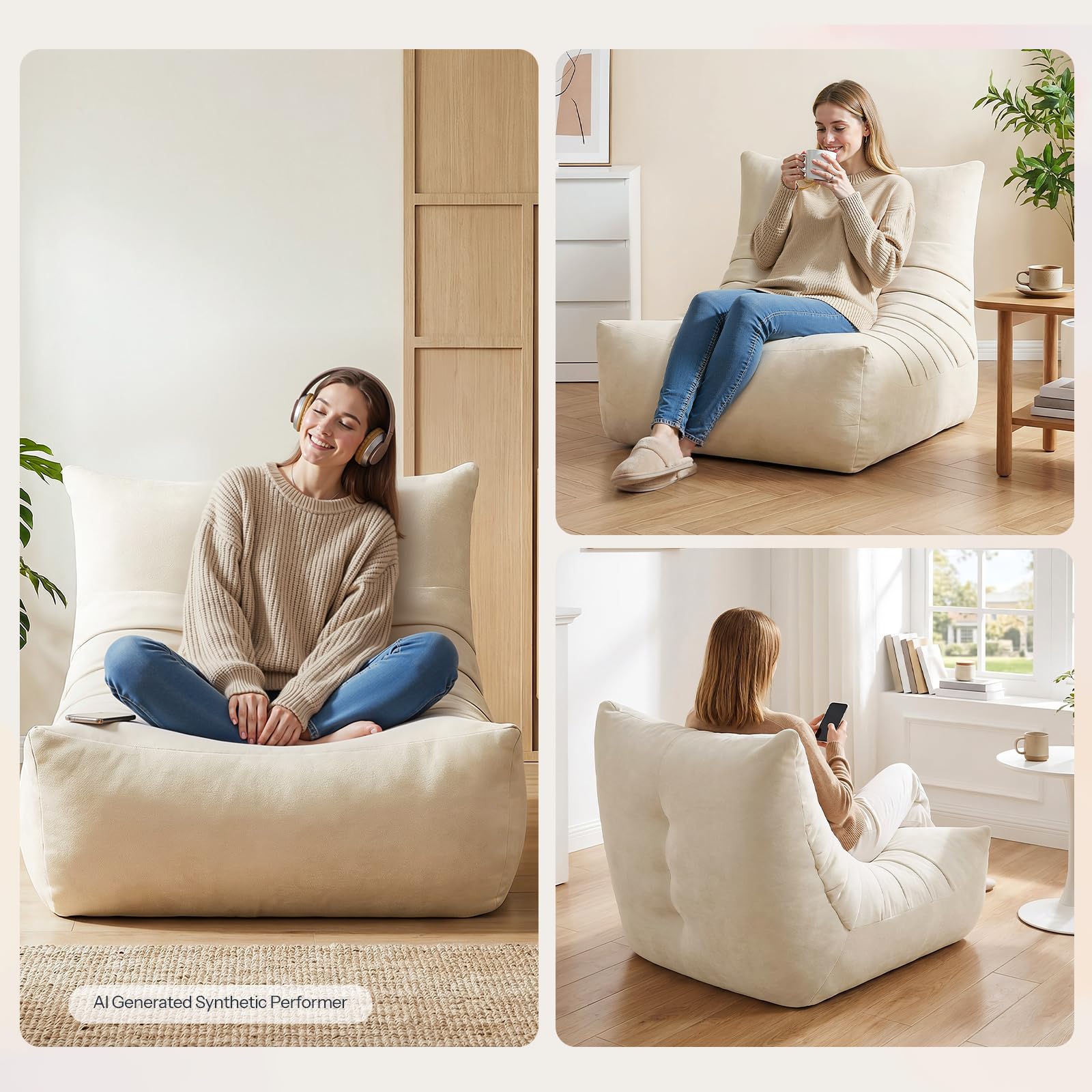 HOOBRO Pouf Poire Chenille, Beige EBE04SO01