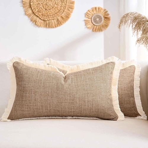 Vista 21 de Juego de 2 fundas de almohada de lino sintético de 20 x 20 pulgadas, color amarillo mostaza, fundas de almohada decorativas de estilo bohemio granja