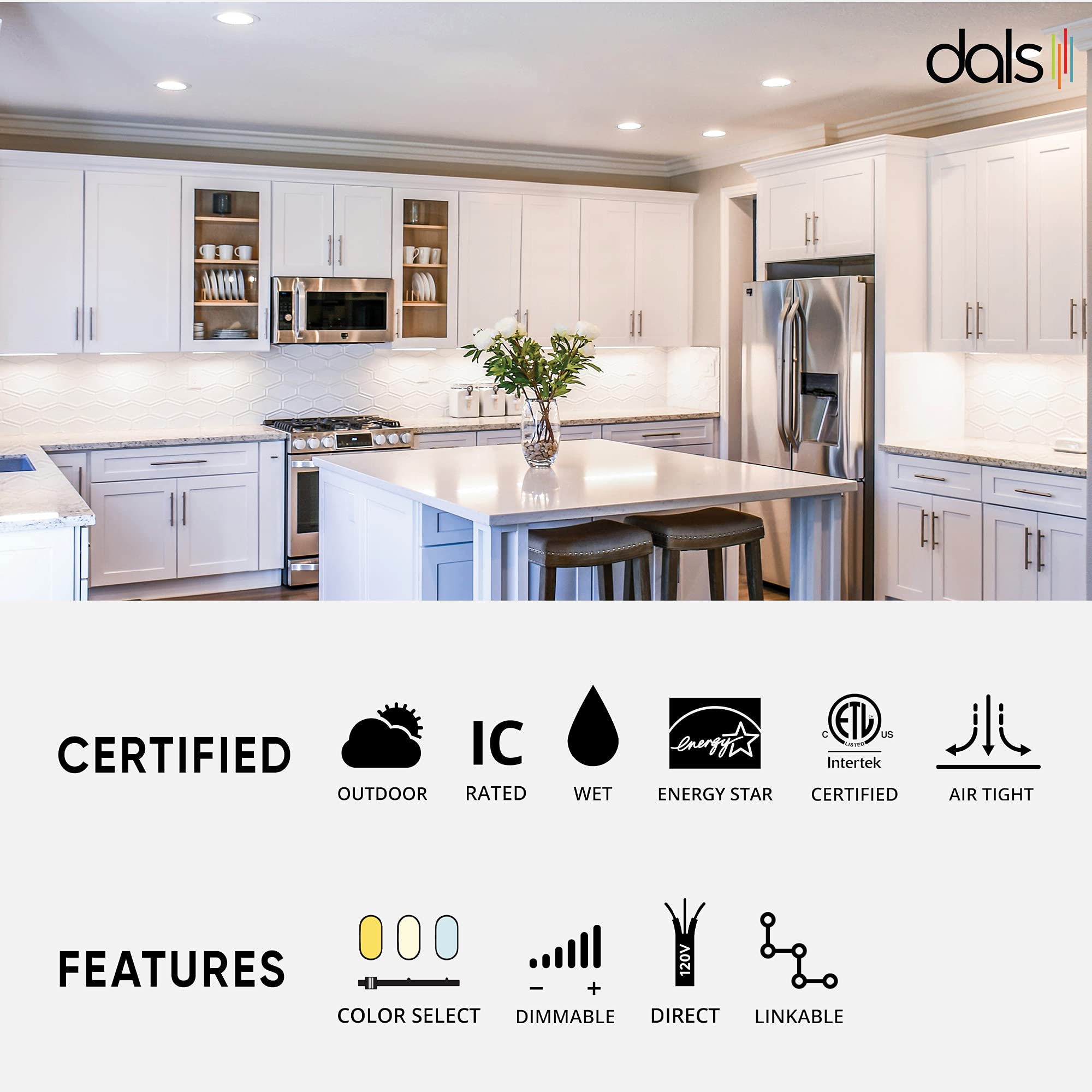 DALS 5 Inch Round Recessed Panel Light with Junction Box/Driver | CCT Color Selectable 2700K, 3000K, 3500K, 4000K, 5000K | 12W, 800 Lumens | Dimmable Pot Light | Wet Rated | ETL Certified | White