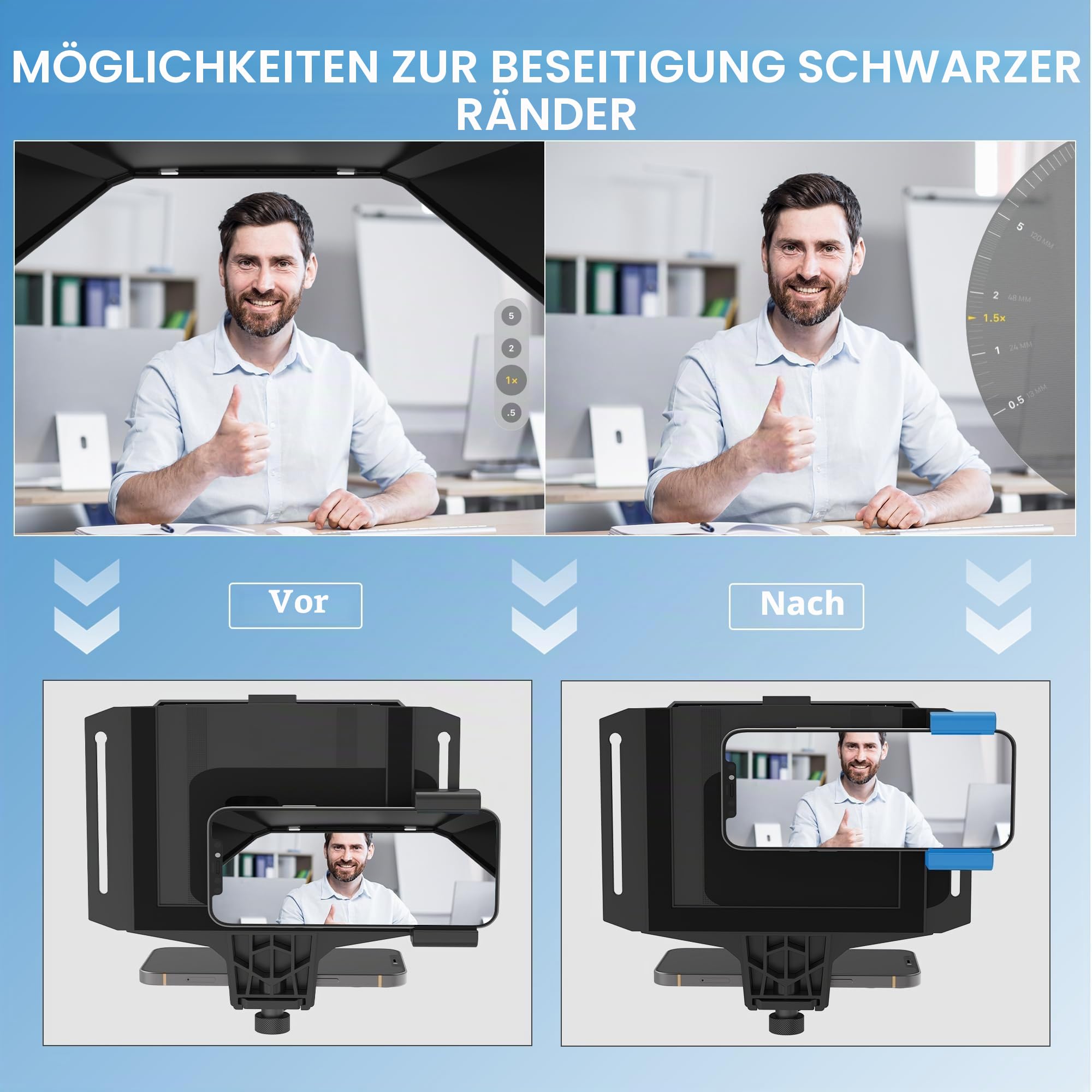 Tragbarer Teleprompter 7,7 Zoll 3-in-1 Handheld Desktop Monitor HD 70/30 Beam Splitter Glas Fernbedienung kompatibel iOS Android
