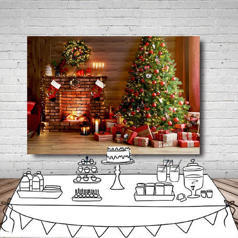 Weihnachts-Kamin-Fotohintergrund 3x3 M – Mit Bäumen, Für Familienfotos & Party-Deko
