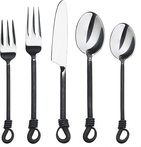 Gourmet Settings Twist and Shout - Juego de cubiertos de acero inoxidable de 20 piezas, servicio para 4