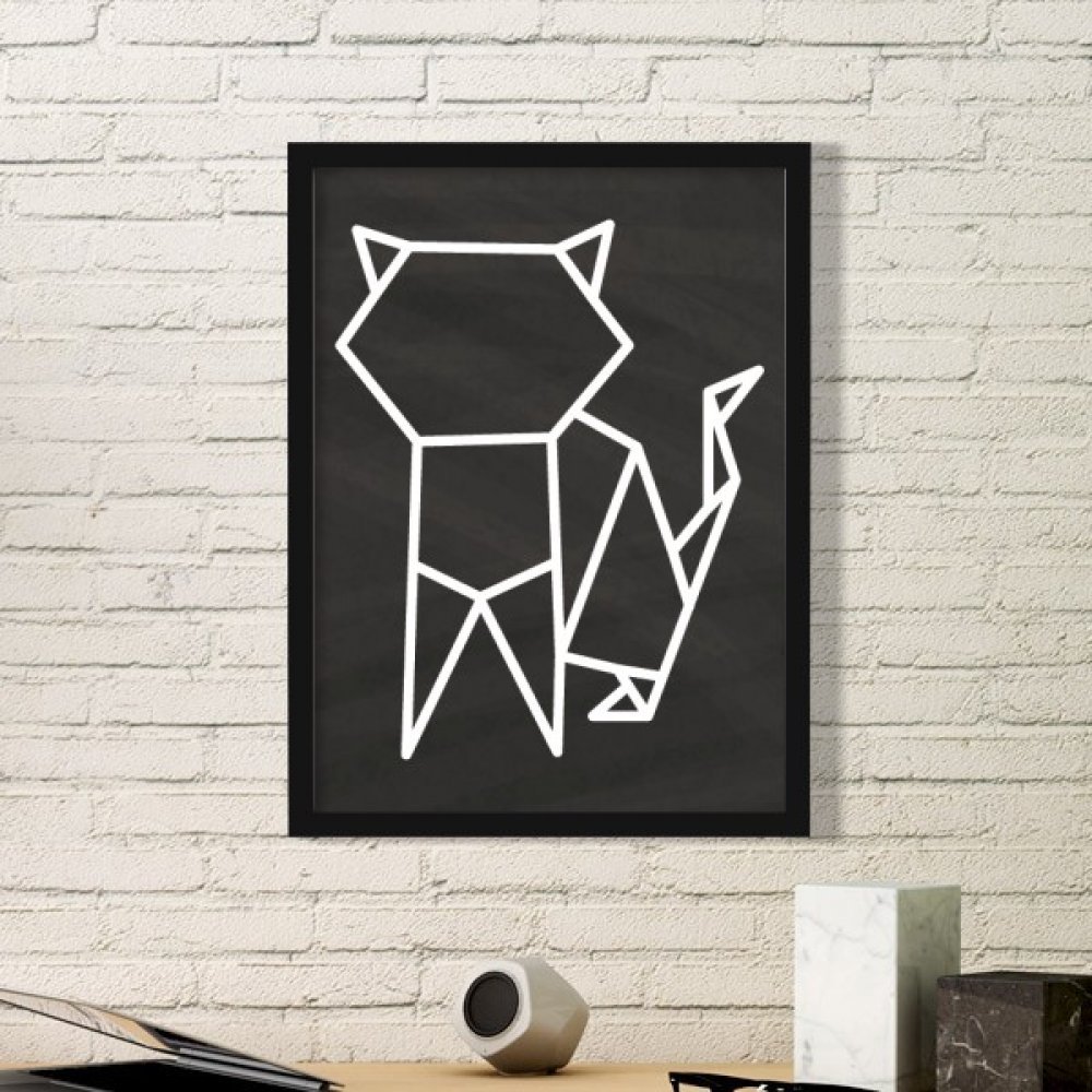 Cadre photo bois peinture chat origami noir petit format pour maison