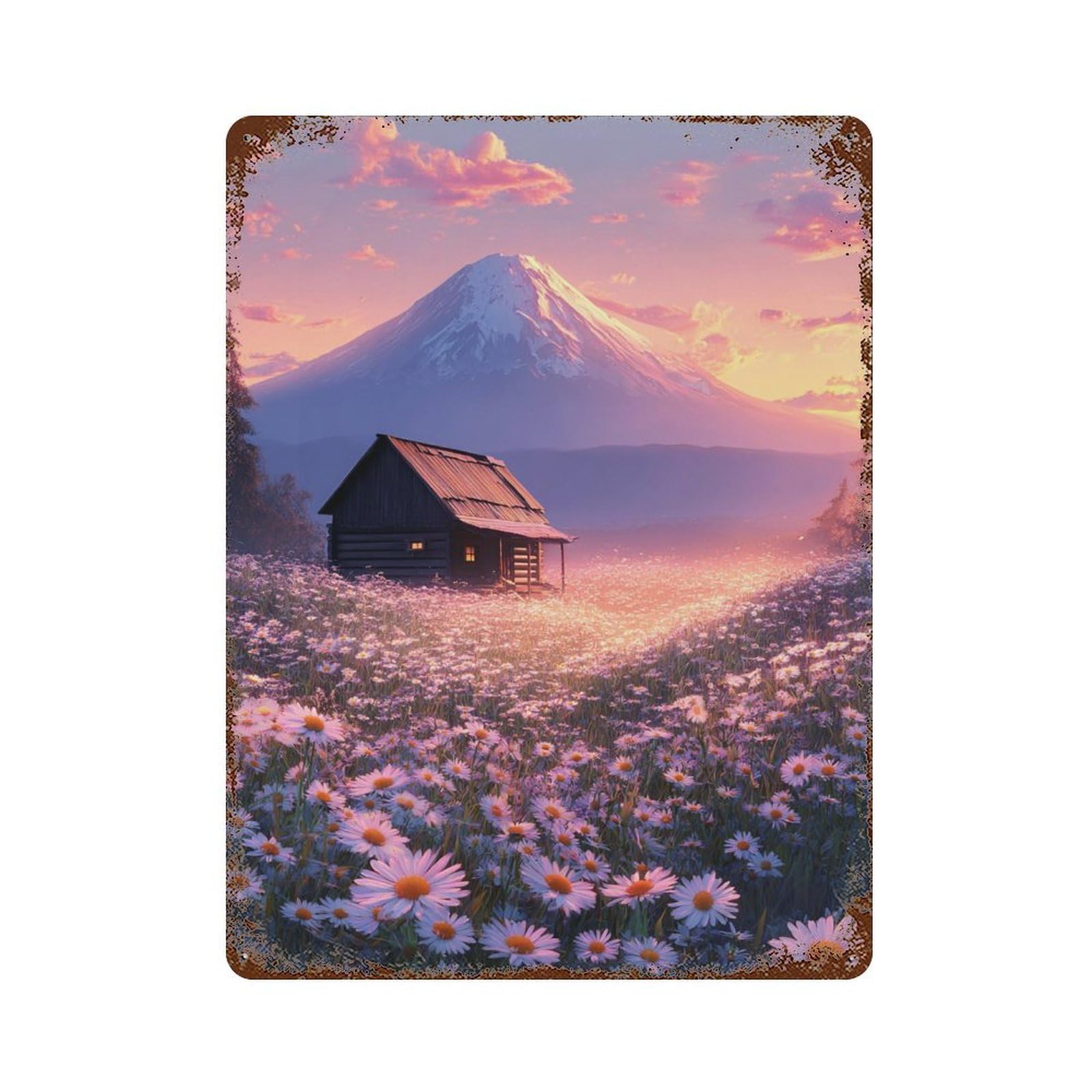Rust Effect Mountain Cabin Serenity Vintage Metal Tin Sign 15.7"x11.8", Farmhouse Wall Decor for Garage, Bar And Workshop Decor