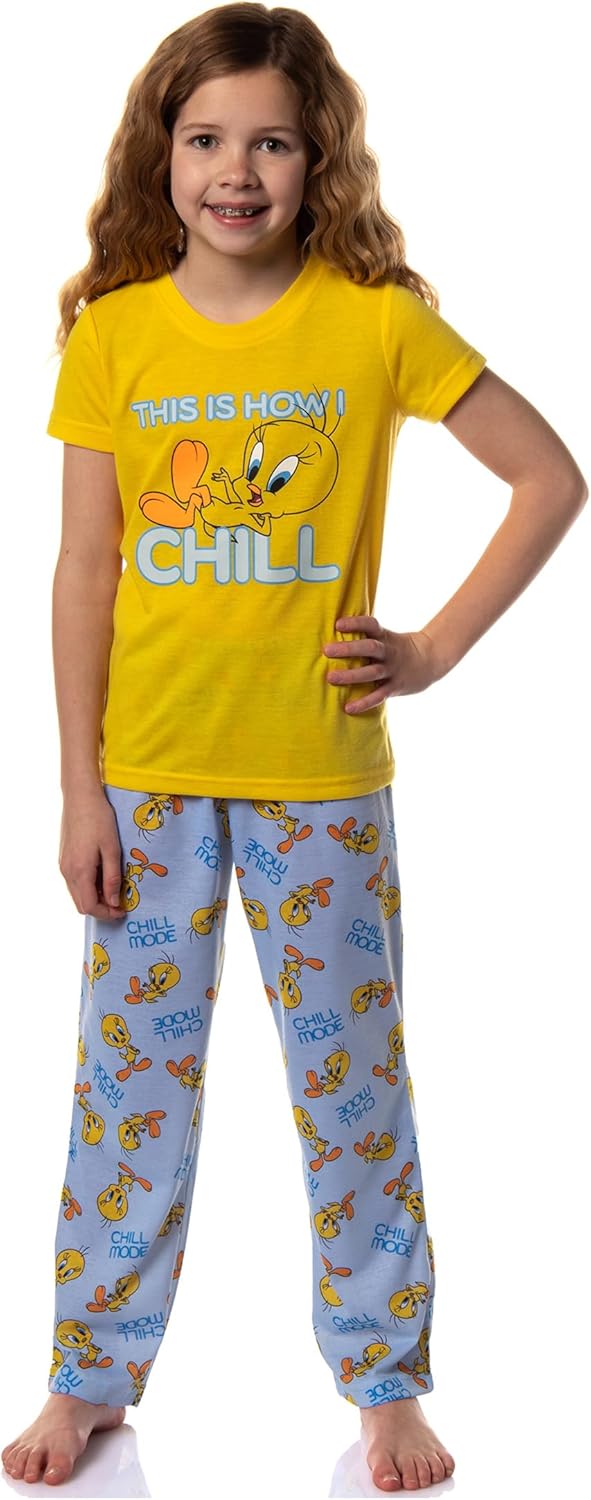 Looney Tunes Girls' This Is How I Chill Tossed Tweety Bird 2 Piece Pajama Set