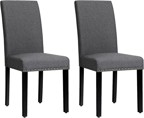 GORELAX - Juego de 2 sillas de comedor tapizadas, sillas Parsons de tela con patas de madera maciza, ribete de cabeza de clavo, asiento acolchado,