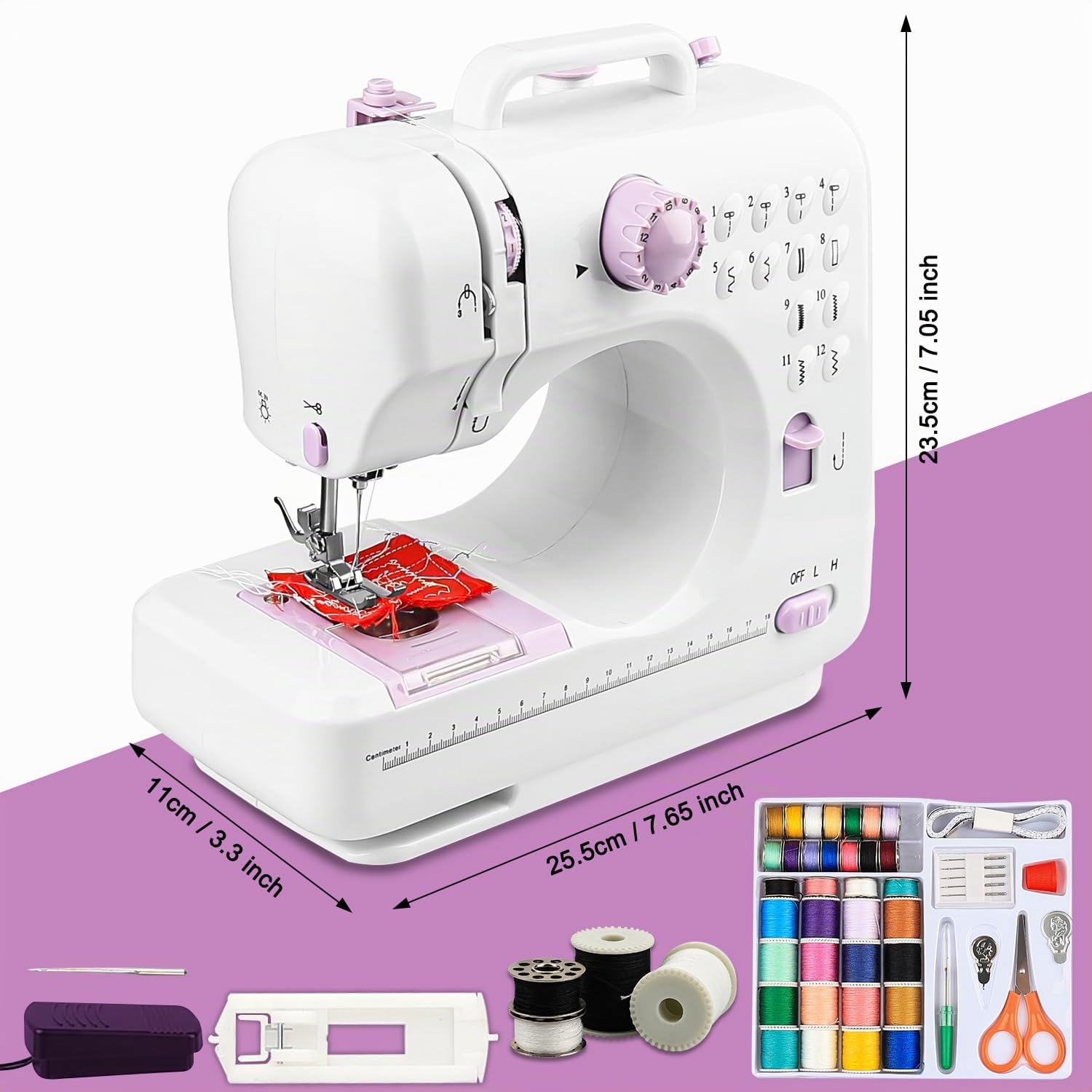 Nähmaschine Anfänger mit 12 Stichmustern Nähzubehör-Set Nähmaschine Elektrisch mit 42 Teilen Zubehör, Leicht Tragbar für DIY & Handarbeit - für Kinder & Erwachsene (Lila/Weiß)