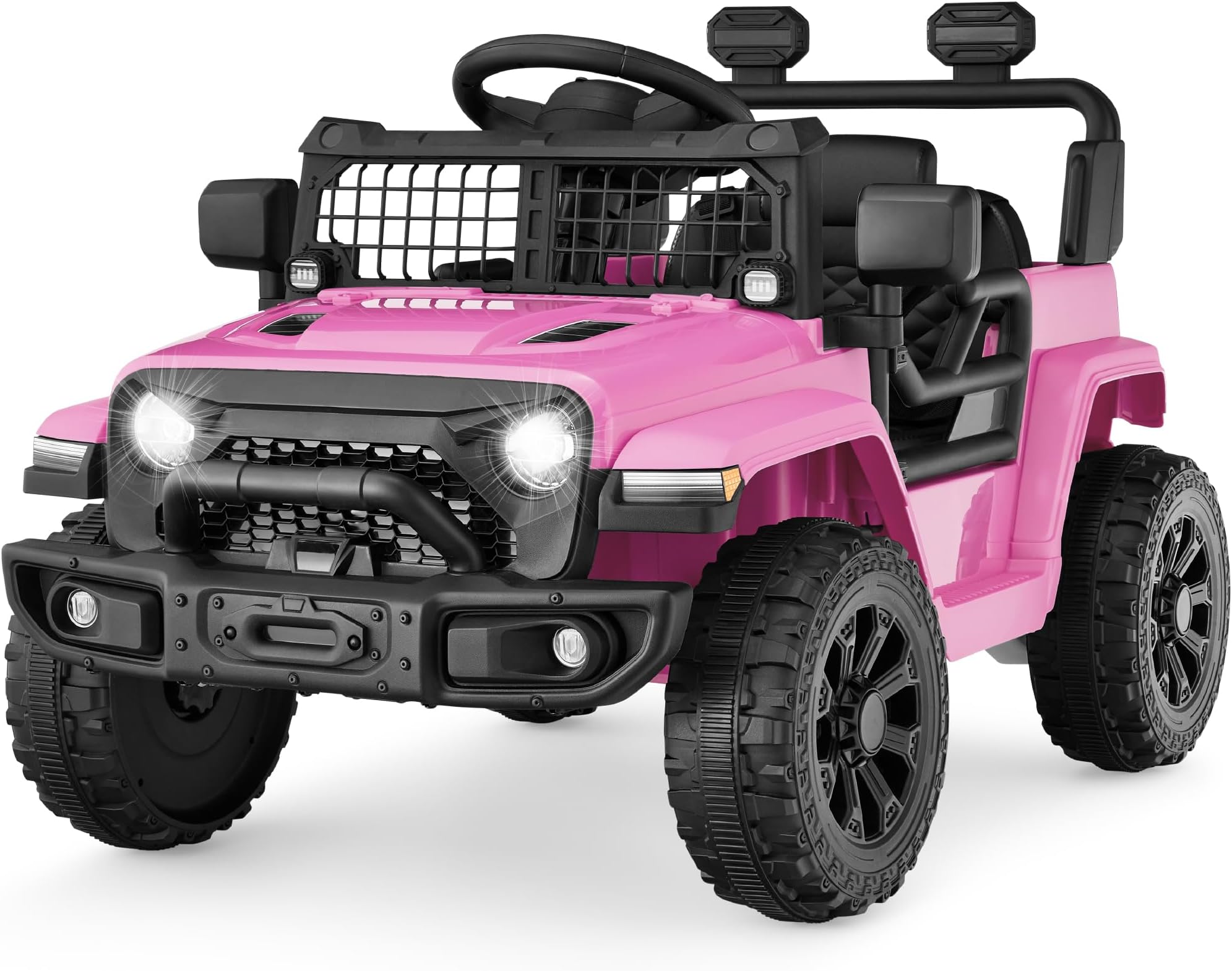 6V Kids Ride On Toy, Mini Truck, Electric Play Car w/Parent Remote Control, 4-Wheel Suspension, LED Lights, 2 Speeds, Functional Horn, 3.1MPH Max Speed - Pink